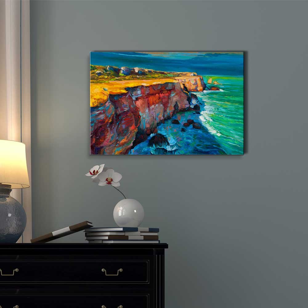 Abstract Oil Painting Canvas Prints - Modern Impressionist Cliffs and Ocean Wall Art | 32