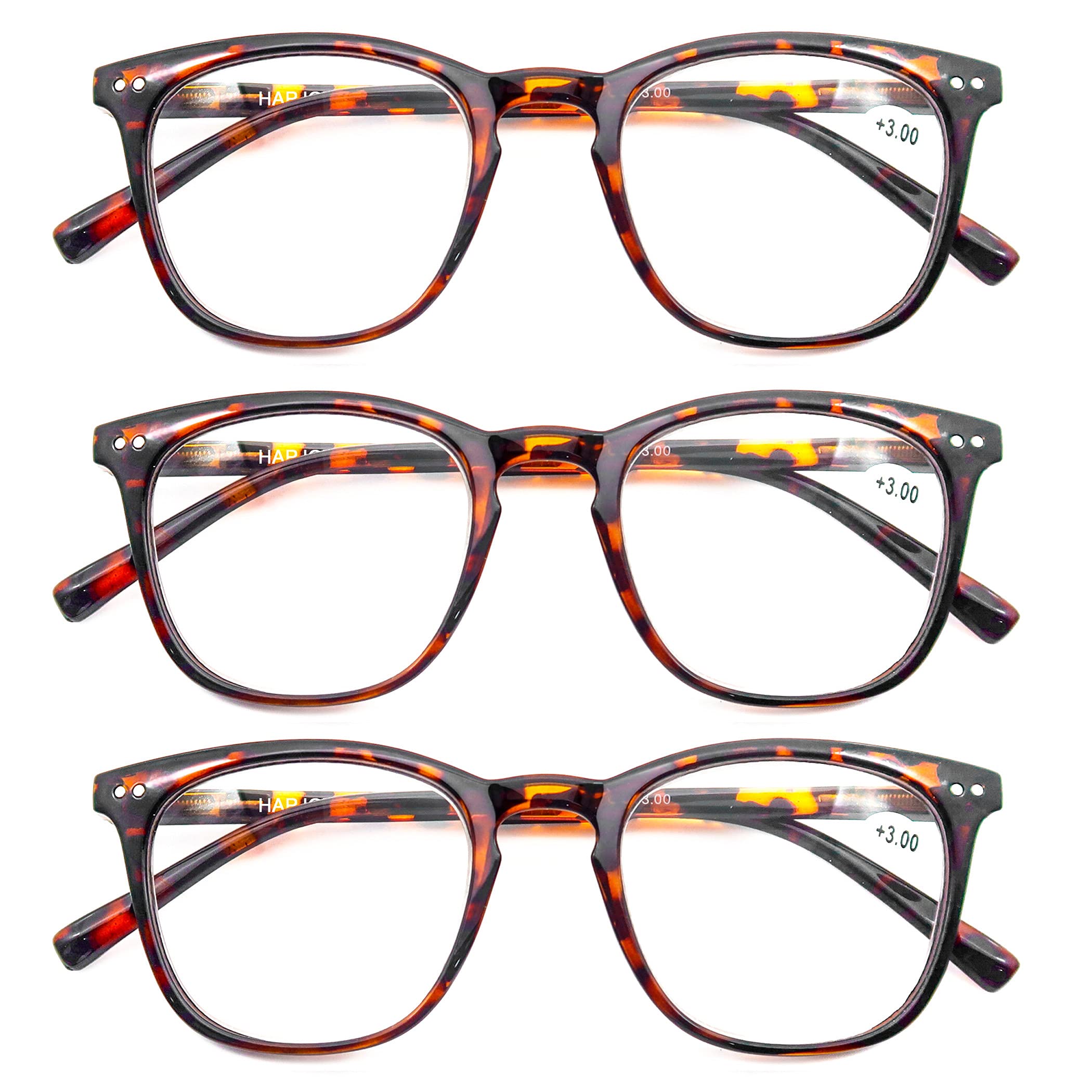 3 Pack Stylish Oval Reading Glasses for Women & Men - Flexible Spring Hinge Tortoise Frame +3.50 Magnification - Perfect for Reading Books, Using Smartphones & Working on Computers
