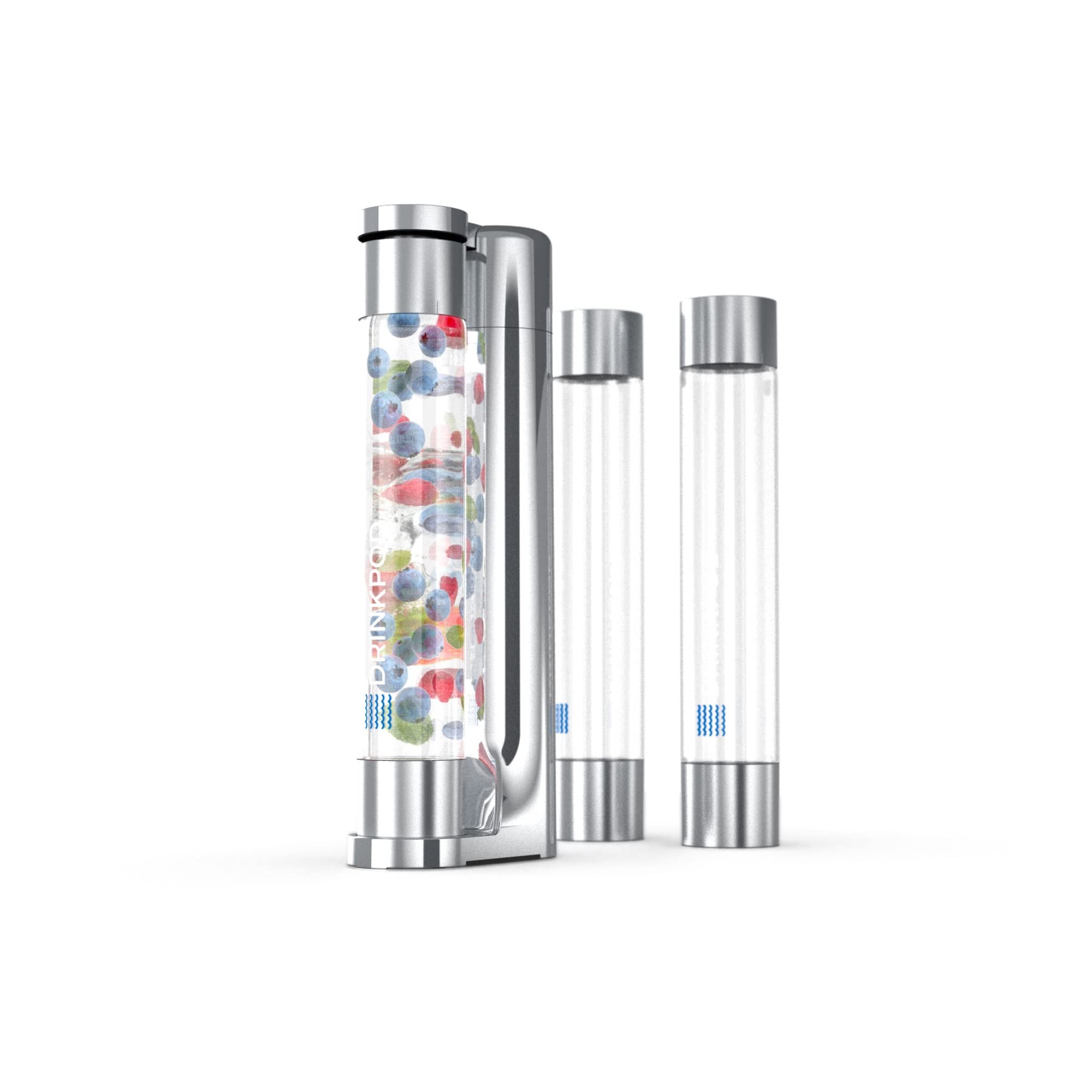 Fizzpod Soda Maker Machine - Home Carbonation System for Sparkling Water, Soda & Fizzy Drinks with 3 PET Bottles, 3 Caps & Carbonator Cap - Perfect for Coffee, Tea, Cocktails & Fruit Infusions (Chrome + 2 Green Brushes) | Great for Parties, Home Bars & Healthy Hydration