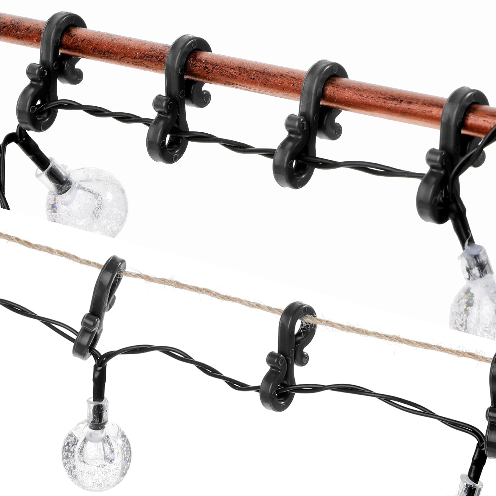 Marsui Christmas Light Clips - 120 Pack Weatherproof Outdoor Gutter Hooks for Holiday String Lights (Black) | Perfect for Roof, Porch & Yard Christmas Decorations
