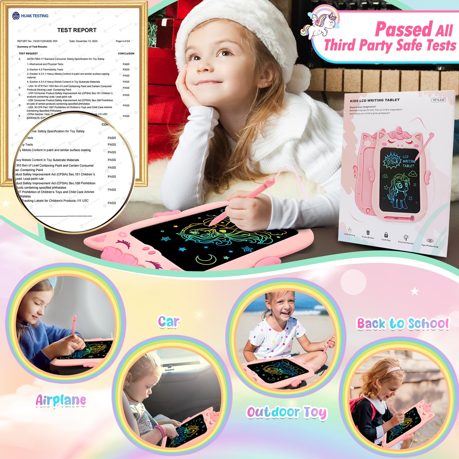 10IN LCD Writing Tablet for Kids - Educational Drawing Doodle Board for Toddlers Age 1-5 | Perfect Christmas & Birthday Gift for 1-3 Year Old Girls | Portable Learning Toy for Home, Travel & Classroom Use