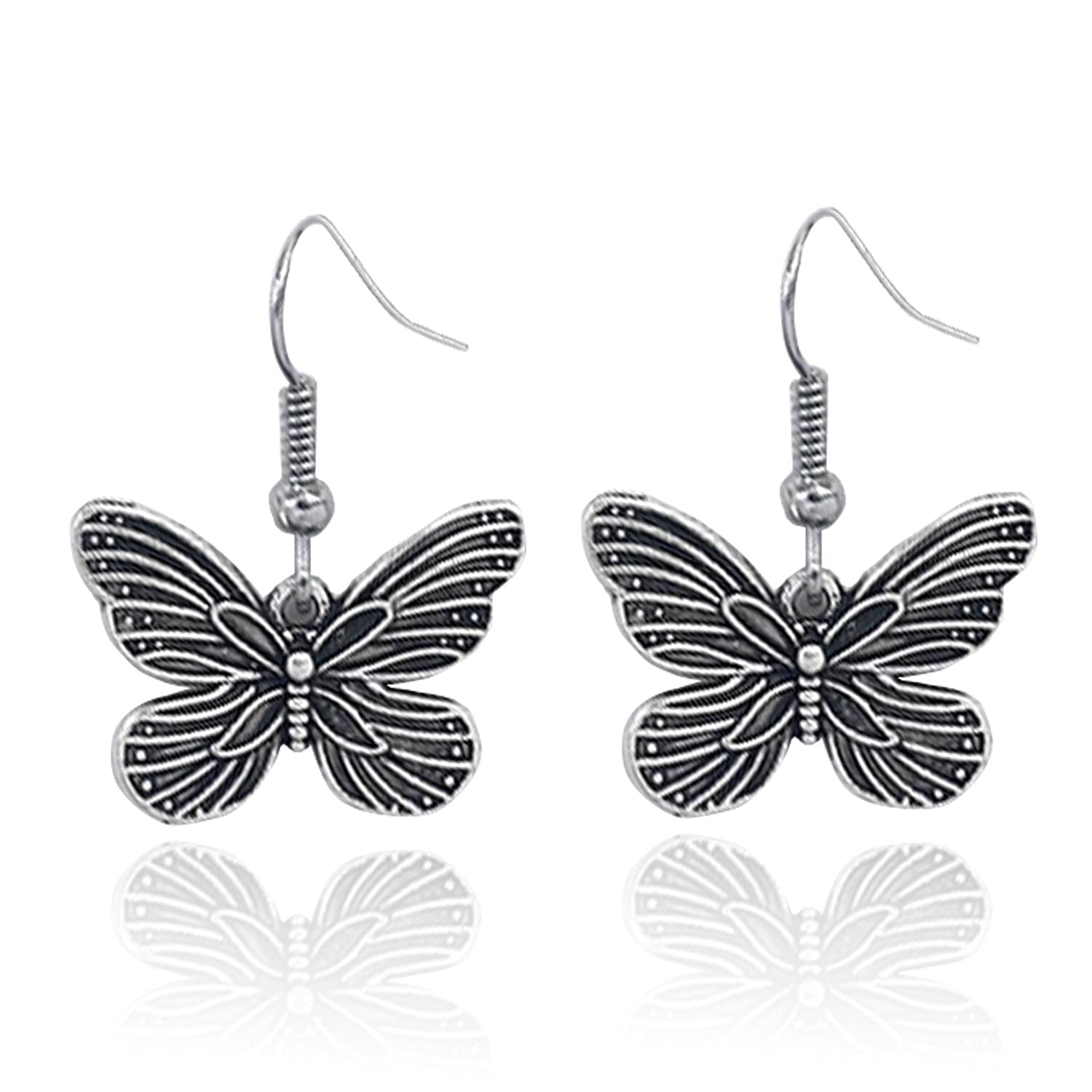 Bohemian Vintage Butterfly Earrings for Women - Silver Plated Dainty Drop Earrings with Animal Charm | Unique Statement Jewelry Gift for Teen Girls | Perfect for Parties, Weddings & Everyday Wear