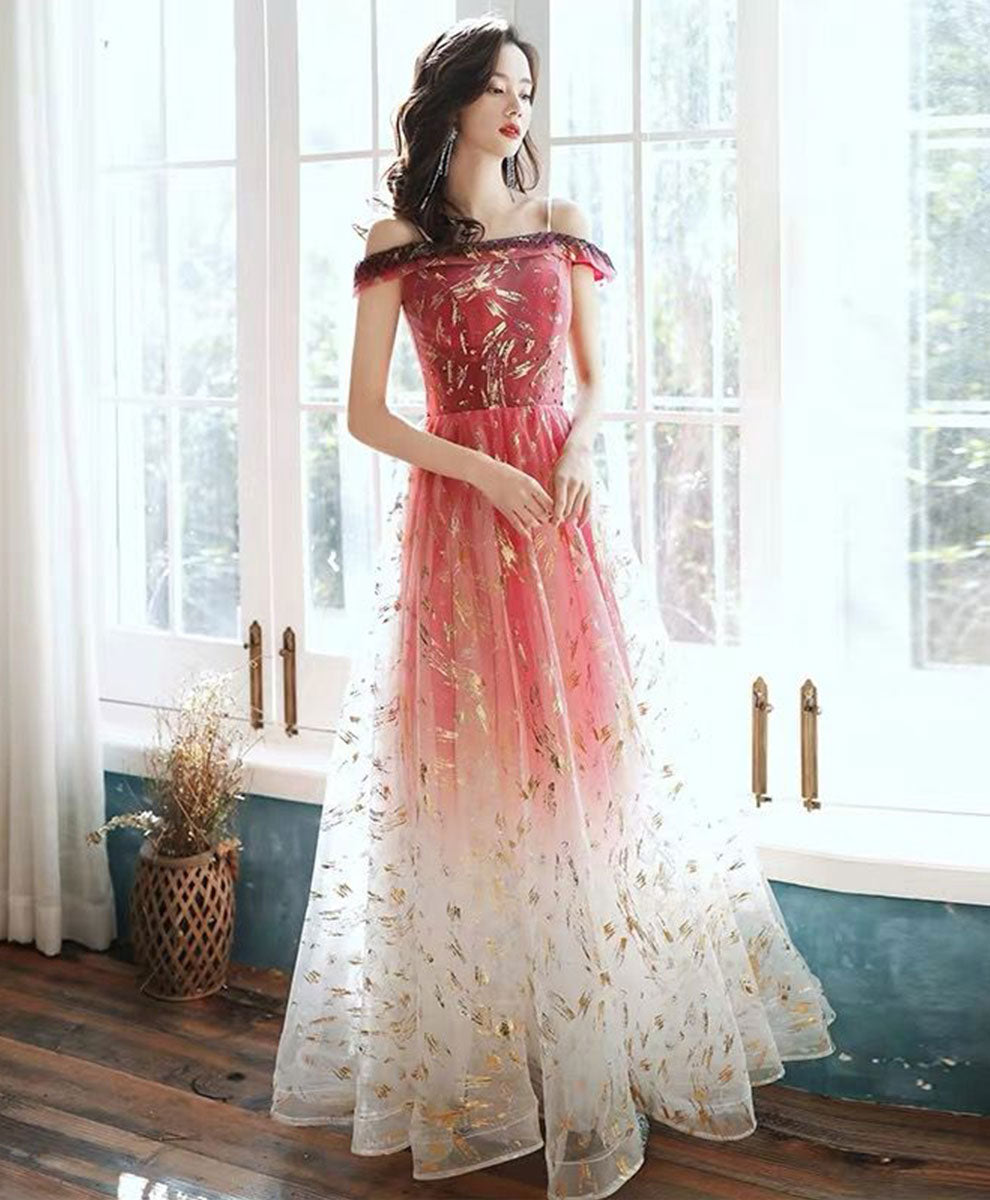 Elegant Burgundy Off-Shoulder Lace Tulle Prom Dress - Long Formal Gown for Homecoming, Wedding Guest & Special Occasions