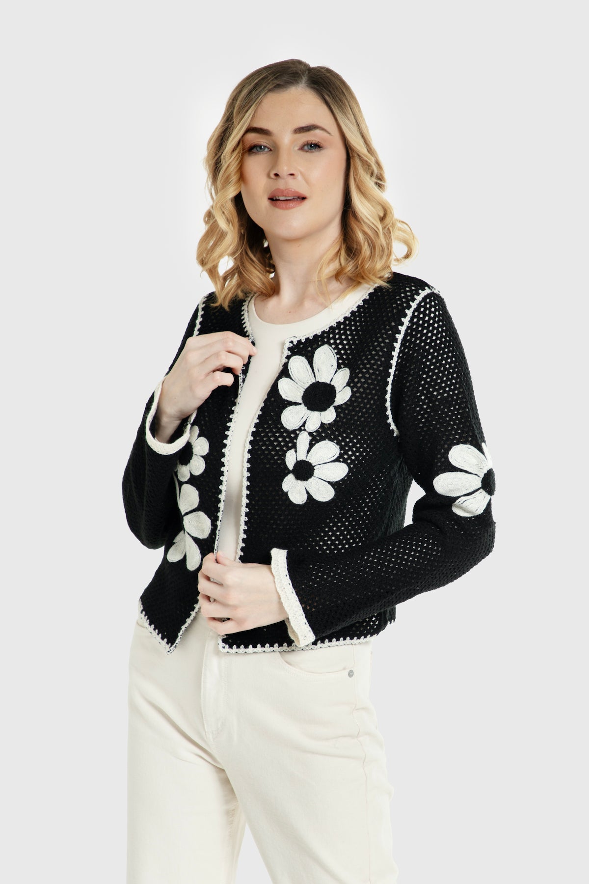 Lightweight Floral Crochet Cardigan for Women - Summer Beach Cover Up, Boho Chic Lace Knit Sweater - Perfect for Outdoor Weddings, Vacations & Casual Wear