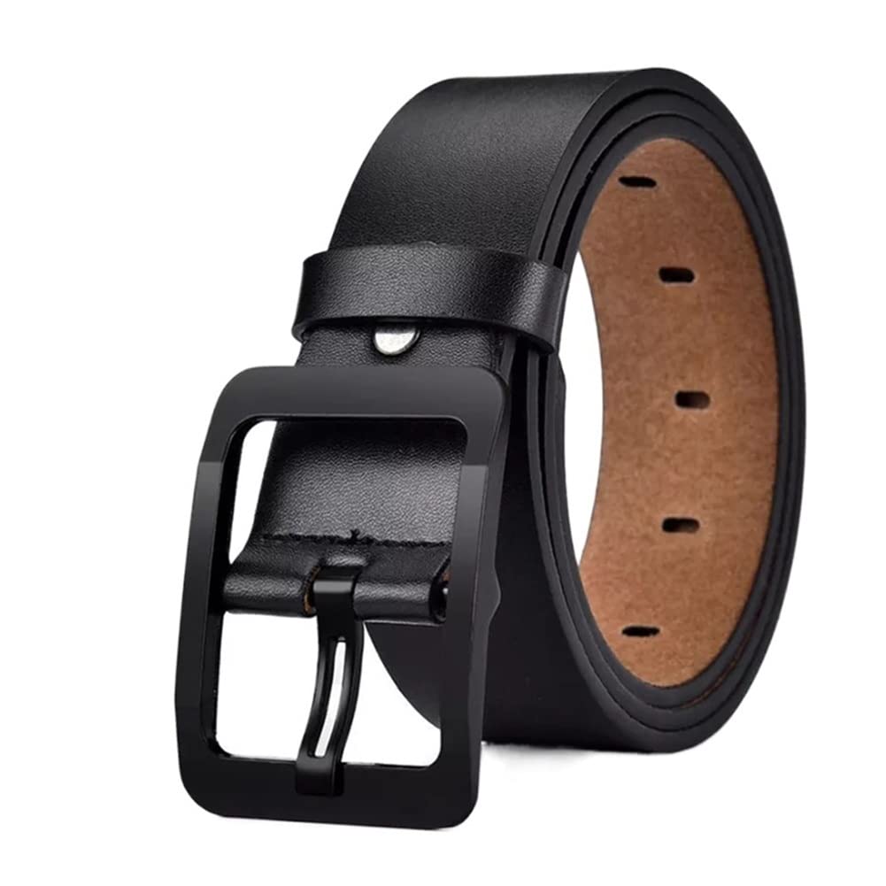 Premium Genuine Leather Men's Belt - Classic Pin Buckle Design for Jeans & Casual Wear - Black Dress Belt for Everyday & Office Use
