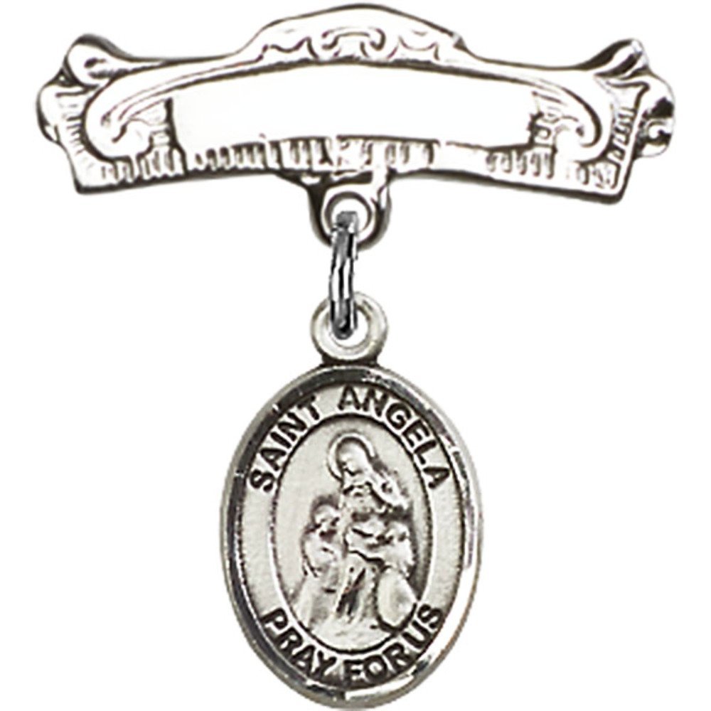 St. Angela Merici Sterling Silver Baby Badge with Arched Polished Pin - 7/8 x 7/8 Inch - Perfect for Christenings, First Communions & Baby Blessings