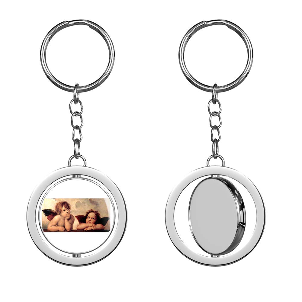 Cherubs Angels Sistine Chapel Raphael Silver Chrome Spinning Double Sided Keychain - Religious Art Inspired Key Ring for Gifts, Collectors & Travel Accessories