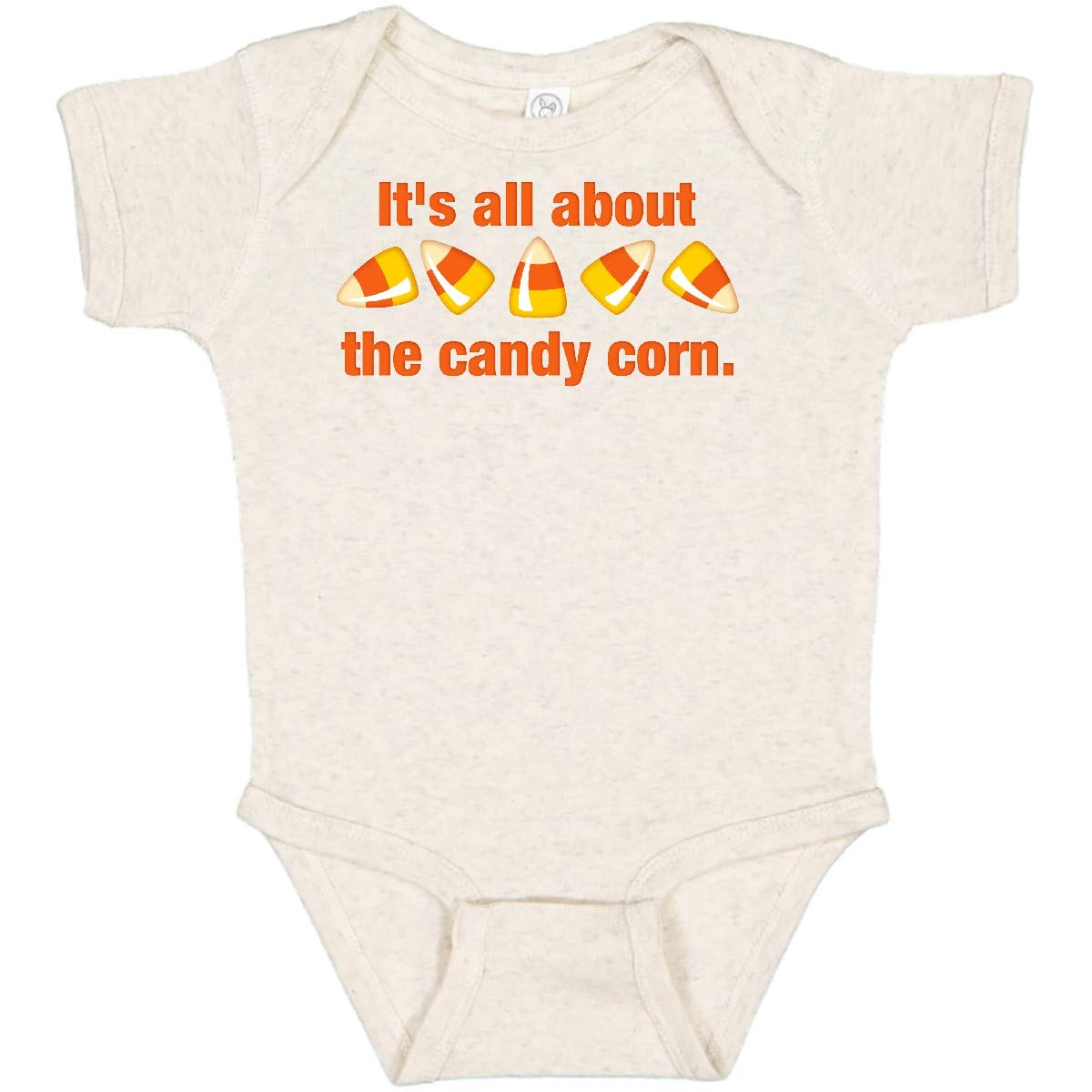 Inktastic All About The Candy Corn Baby Bodysuit - Cute Halloween Outfit for Infants & Toddlers - Perfect for Trick or Treating, Photo Shoots & Holiday Parties