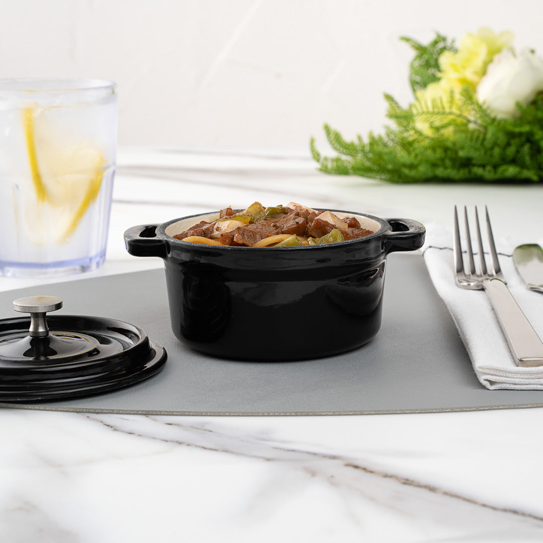 8 oz Enameled Cast Iron Mini Casserole Dish - Round Black Dutch Oven with Stainless Steel Knob (5.25