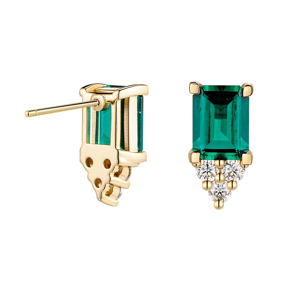 4 Carat Emerald Cut Green Emerald Stud Earrings with Trio Moissanite Diamonds - Elegant Wedding, Anniversary & Evening Party Jewelry Gift for Women