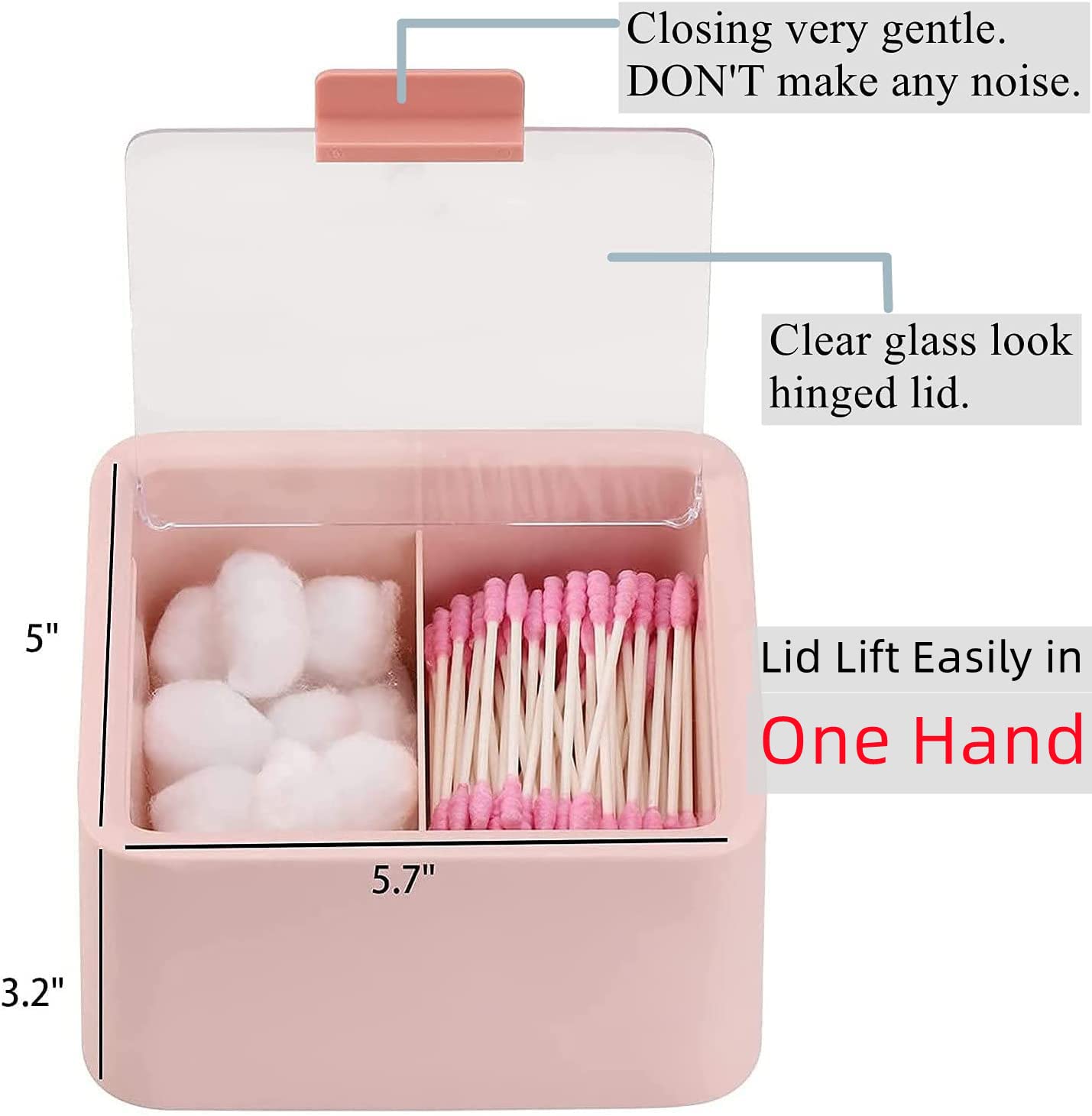 Tecbeauty Q-Tips Storage Organizer - 2 Compartment Cotton Swab Dispenser with Hinged Lid, Bathroom Canister for Cotton Balls & Pads (Pink) | Perfect for Vanity, Makeup Counter & Bathroom Organization