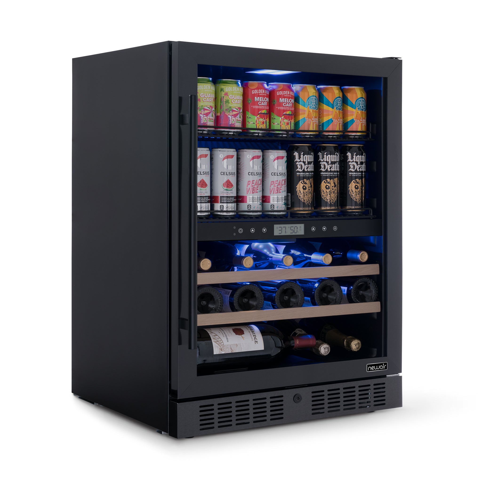 Newair® 100 Can 24 Bottle Dual Zone Built-In Beverage Refrigerator - Black Stainless Steel - Perfect for Home Bar, Office, or Man Cave