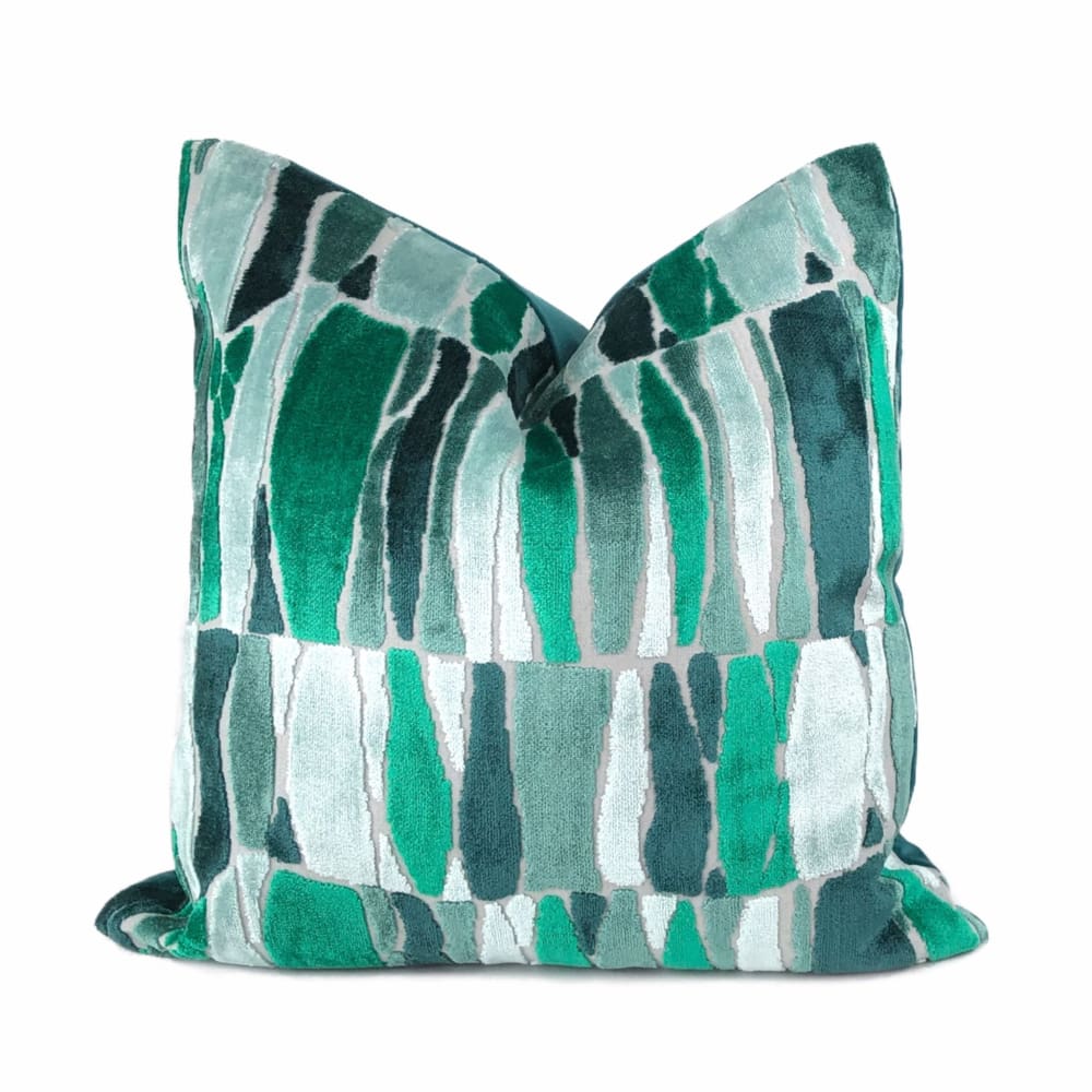 Kieran Abstract Green Velvet Pillow Cover - Soft Decorative Cushion Case for Sofa, Bed, Living Room & Home Decor