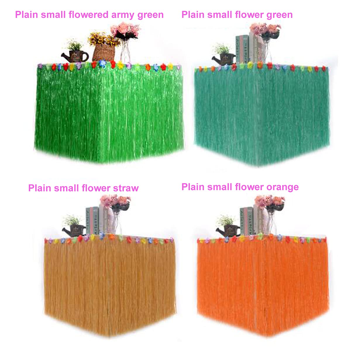 Hawaiian Grass Table Skirt 9ft - Tropical Luau Party Decor with Hibiscus Flowers for Island Theme Party, Army Green - Perfect for Hawaiian Luau, Beach Weddings & Summer Backyard Decorations