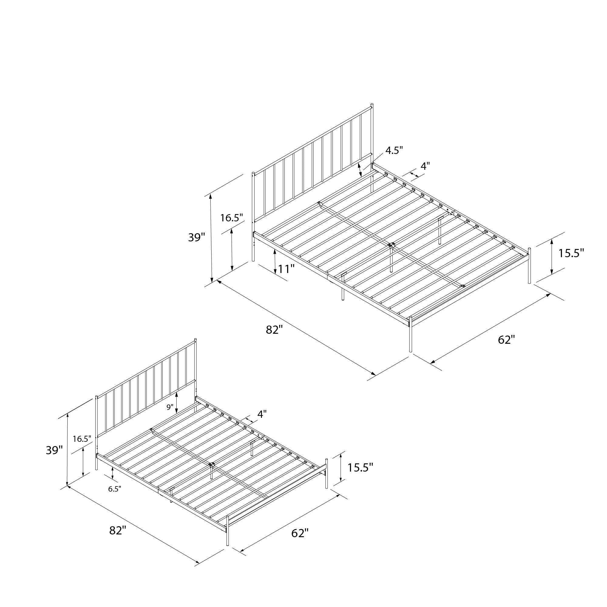 REALROOMS Ares Metal Bed Frame - Queen Size, Adjustable Height, Sturdy White Steel Platform Bed for Bedroom, Guest Room, or Dorm