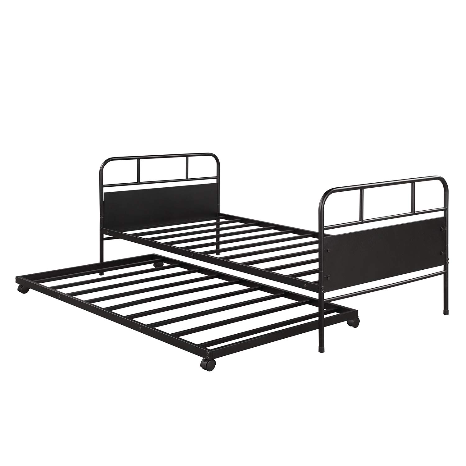Metal Twin Daybed with Trundle - Sturdy Platform Bed Frame with Headboard & Footboard for Kids & Guest Rooms - Black | Perfect for Sleepovers, Small Spaces & Extra Bedding Storage