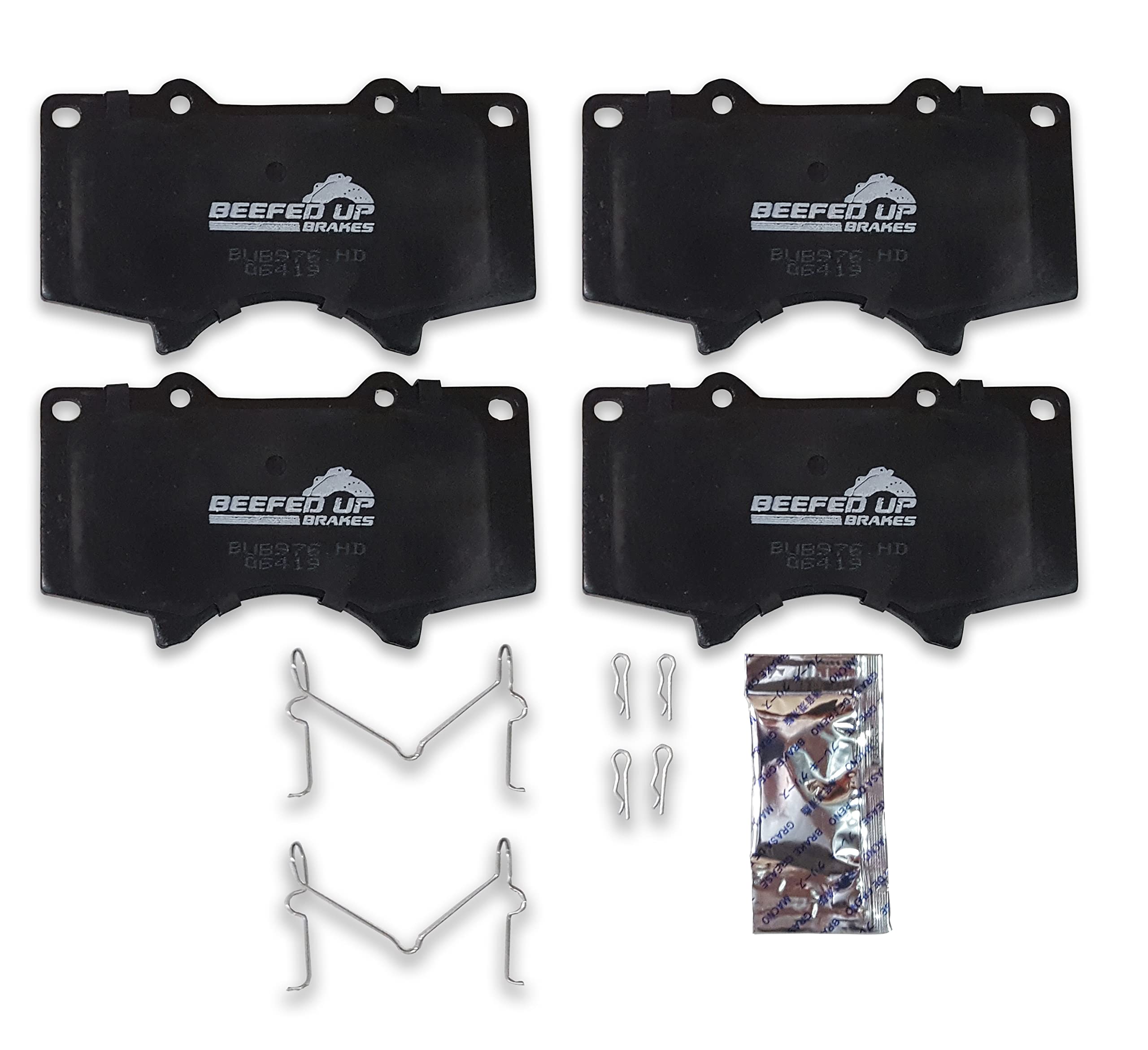 Premium Ceramic Brake Pad Kit with Hardware & Grease - Compatible with 2005-2023 Toyota Tacoma (6 Lug Nut Wheels) | Heavy Duty Front Brake Pads | Smooth Stopping Power for Off-Road & Daily Driving