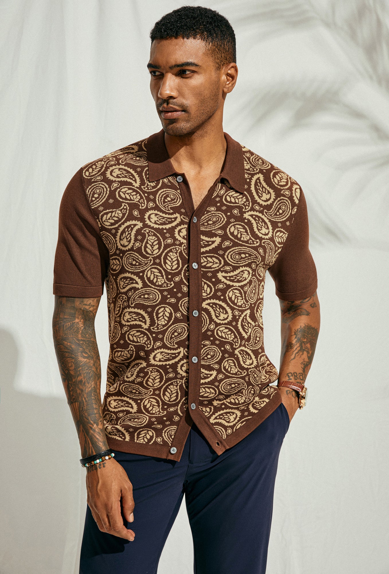 Men's Contrast Color Cardigan Short Sleeve Lapel Collar Button Up Knit Sweater - Perfect for Casual Outings, Office Wear & Spring Layering