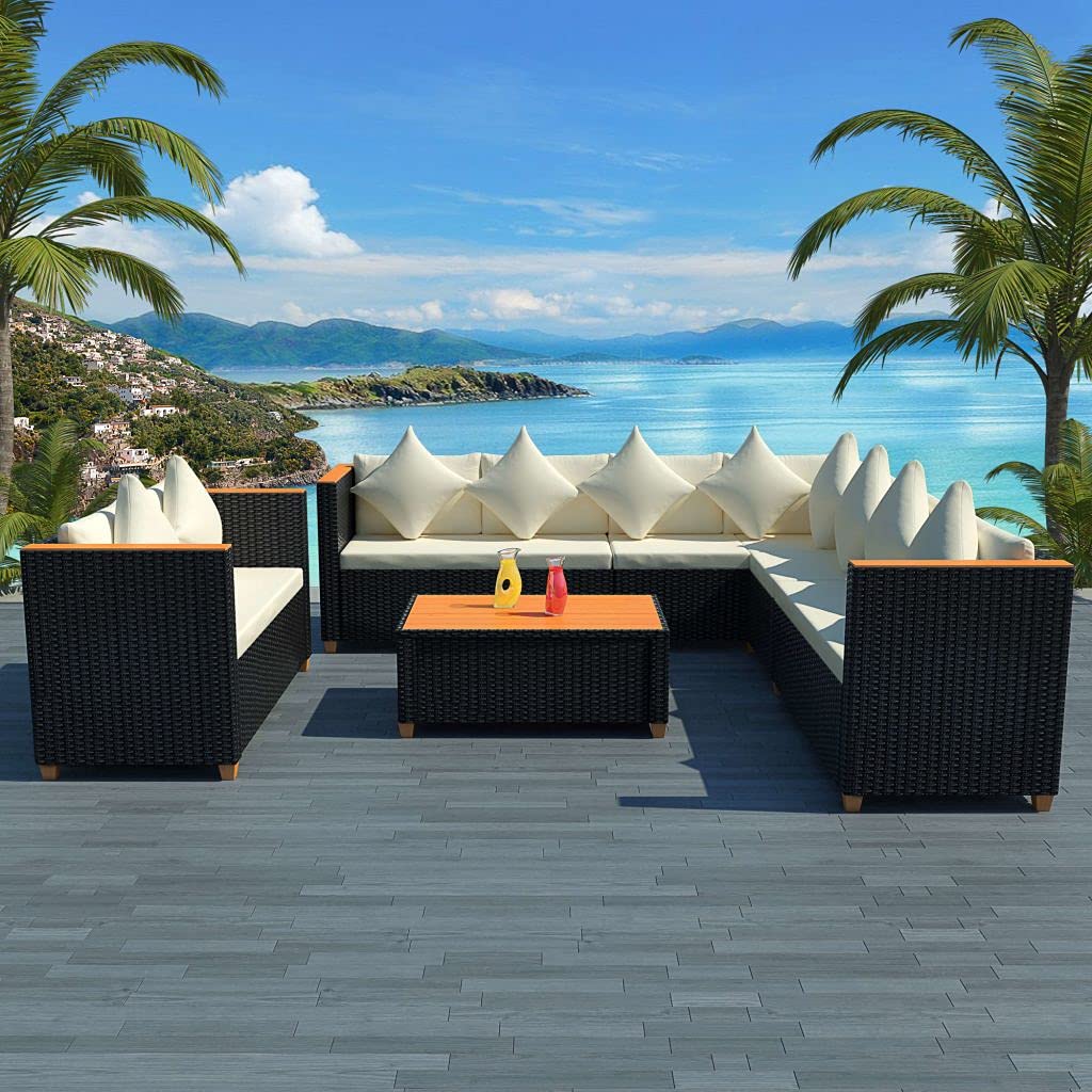 Aisifx 6-Piece Black Poly Rattan Outdoor Patio Furniture Set with Cushions - Perfect for Garden, Poolside & Backyard Relaxation