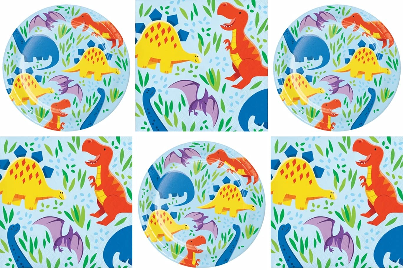 Dinosaur Party Plates and Napkins Set for 16 Guests - Fun Dinosaur-Themed Disposable Tableware for Kids Birthday Parties, Baby Showers & Themed Events