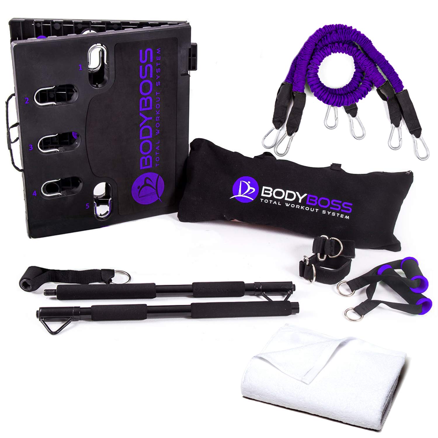 6Ave Home Gym 2.0 Full Portable Gym Equipment Set with Resistance Bands - Purple PKG2 for Strength Training & Full Body Workout at Home, Office or Travel