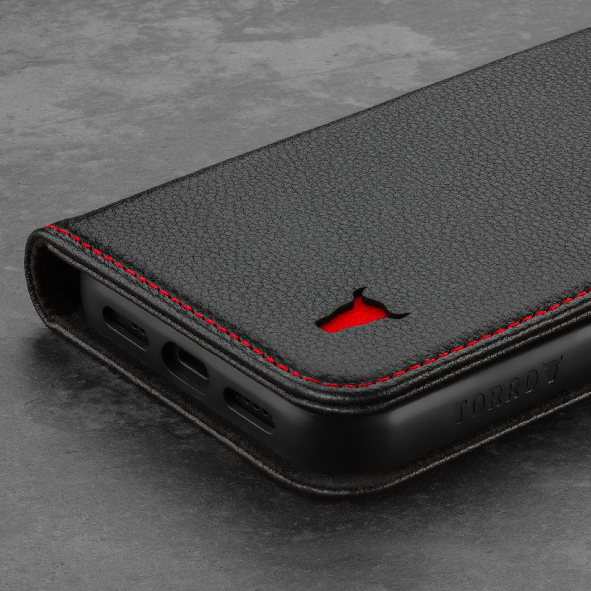 TORRO Genuine Leather Wallet Case for iPhone 12 & iPhone 12 Pro - Slim Protective Cover with Card Holder & Kickstand Function (Black) | Perfect for Everyday Use, Travel & Business Meetings