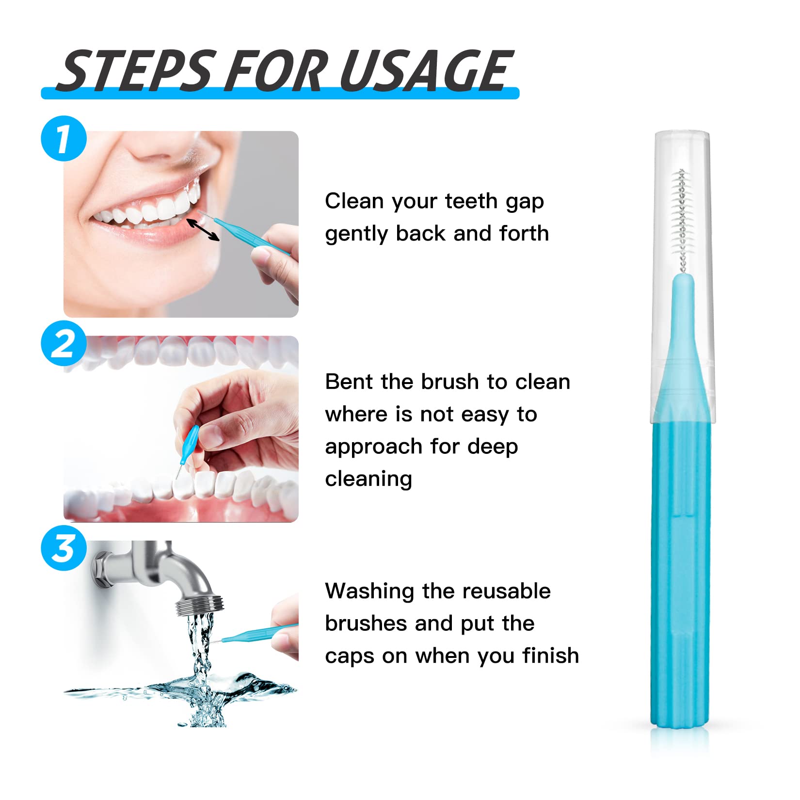 RAZOKO Interdental Brush - 88 Count (2mm-3mm) for Easy Teeth Cleaning & Flossing