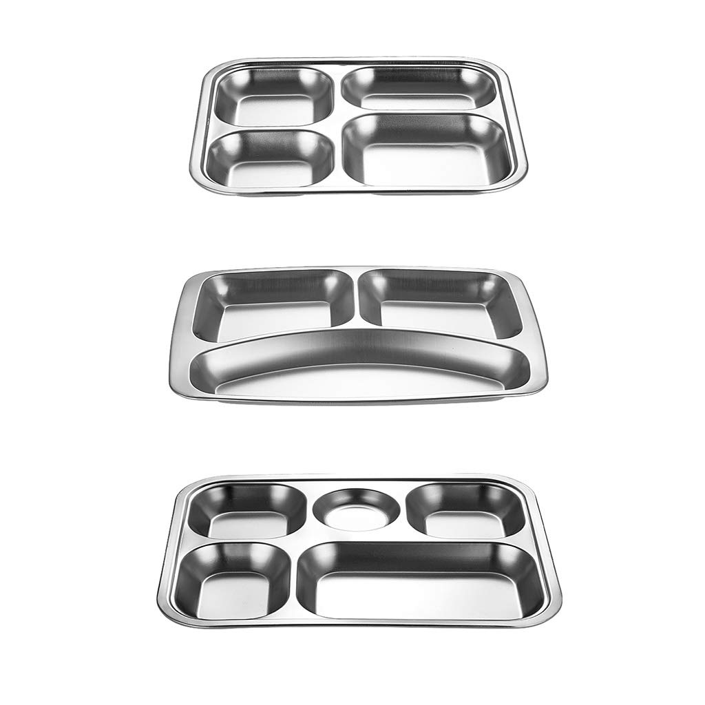 Stainless Steel Compartment Plate - 3/4/5 Section Bento Lunch Box with Dividers, Durable Food Tray for School, Office & Picnic | Microwave & Dishwasher Safe Meal Prep Container