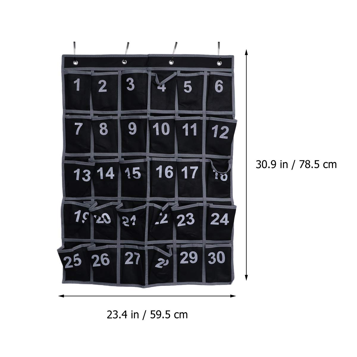 NUOBESTY 30-Pocket Hanging Organizer with Numbered Pockets - Black Wall Chart for Classroom, Office & Home - Perfect for Cell Phones, Pens, Sundries & School Supplies Storage