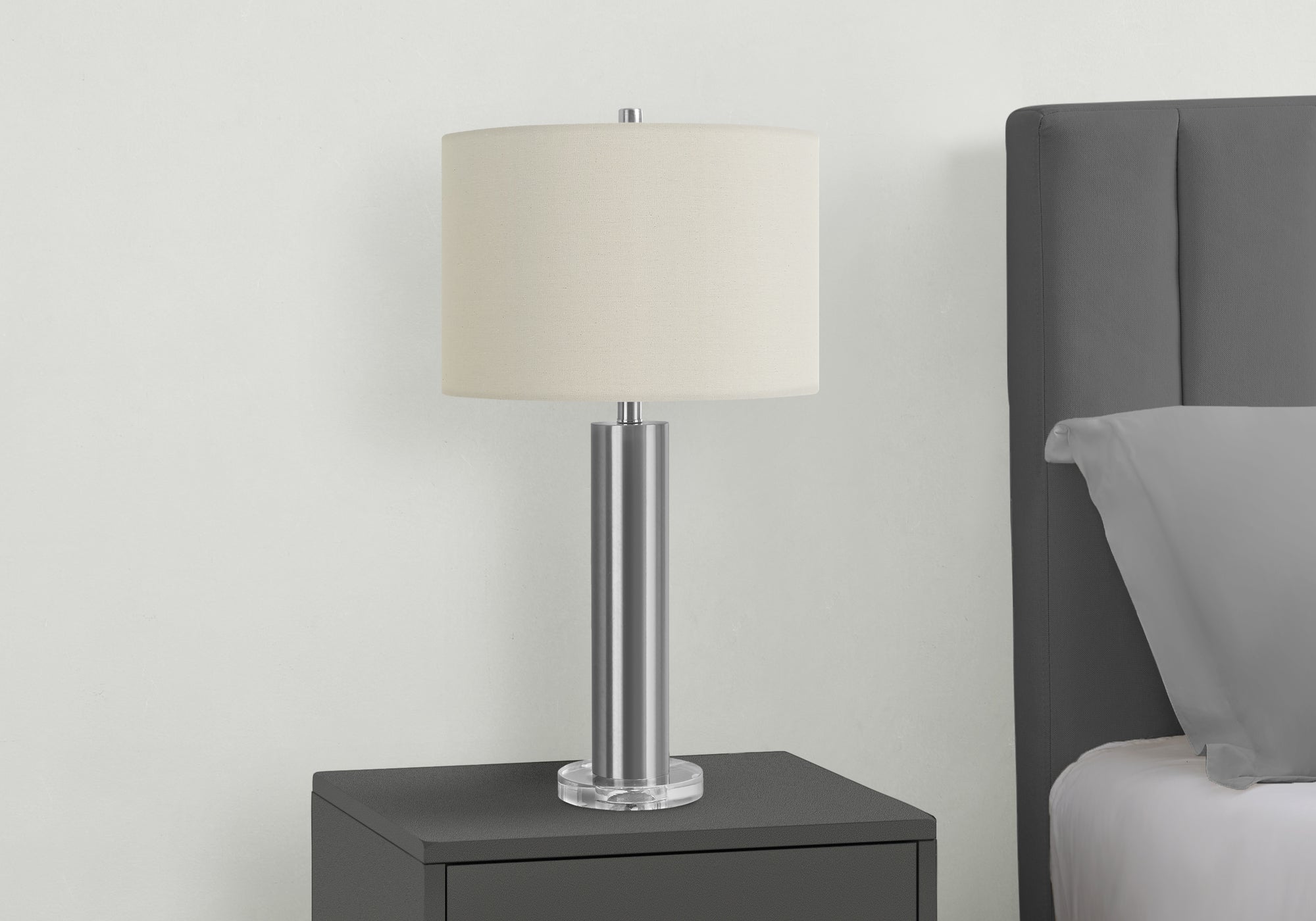 GlimmerGlow 28H Nickel Metal Table Lamp with Ivory Cream Shade - Modern Bedside & Living Room Lighting for Home Office Decor