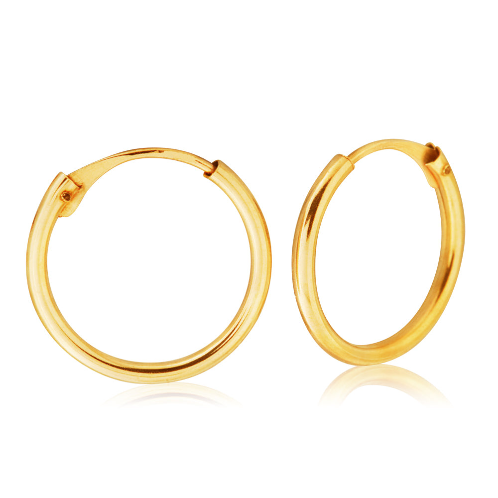 9ct Yellow Gold 1.2x12mm Hinged Hoop Earrings for Women - Classic Hinge Closure Small Gold Hoops - Perfect for Everyday Wear, Work & Special Occasions