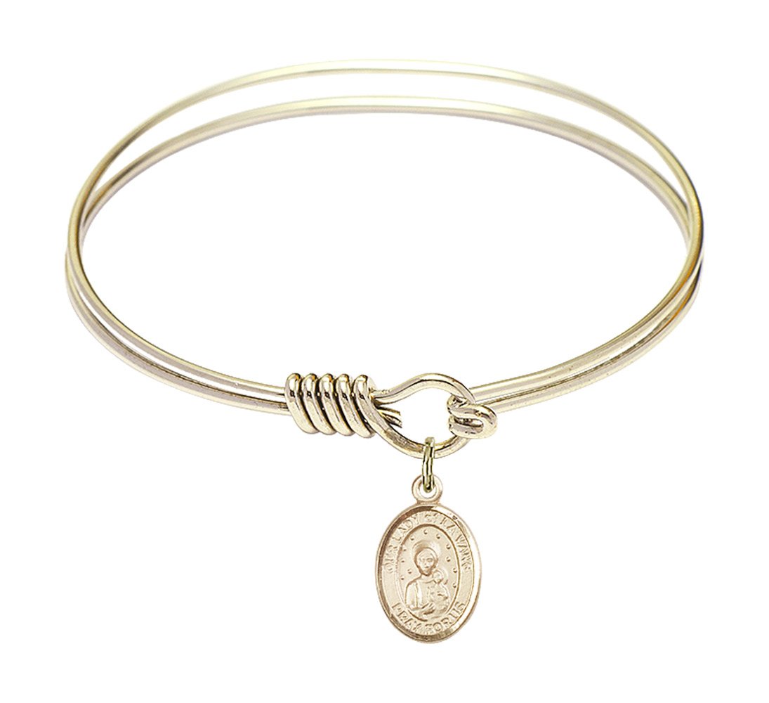 6 1/4 Inch Round Eye Hook Bangle Bracelet with La Vang Charm - Elegant Religious Jewelry for Women, Perfect for Church, Weddings & Everyday Wear