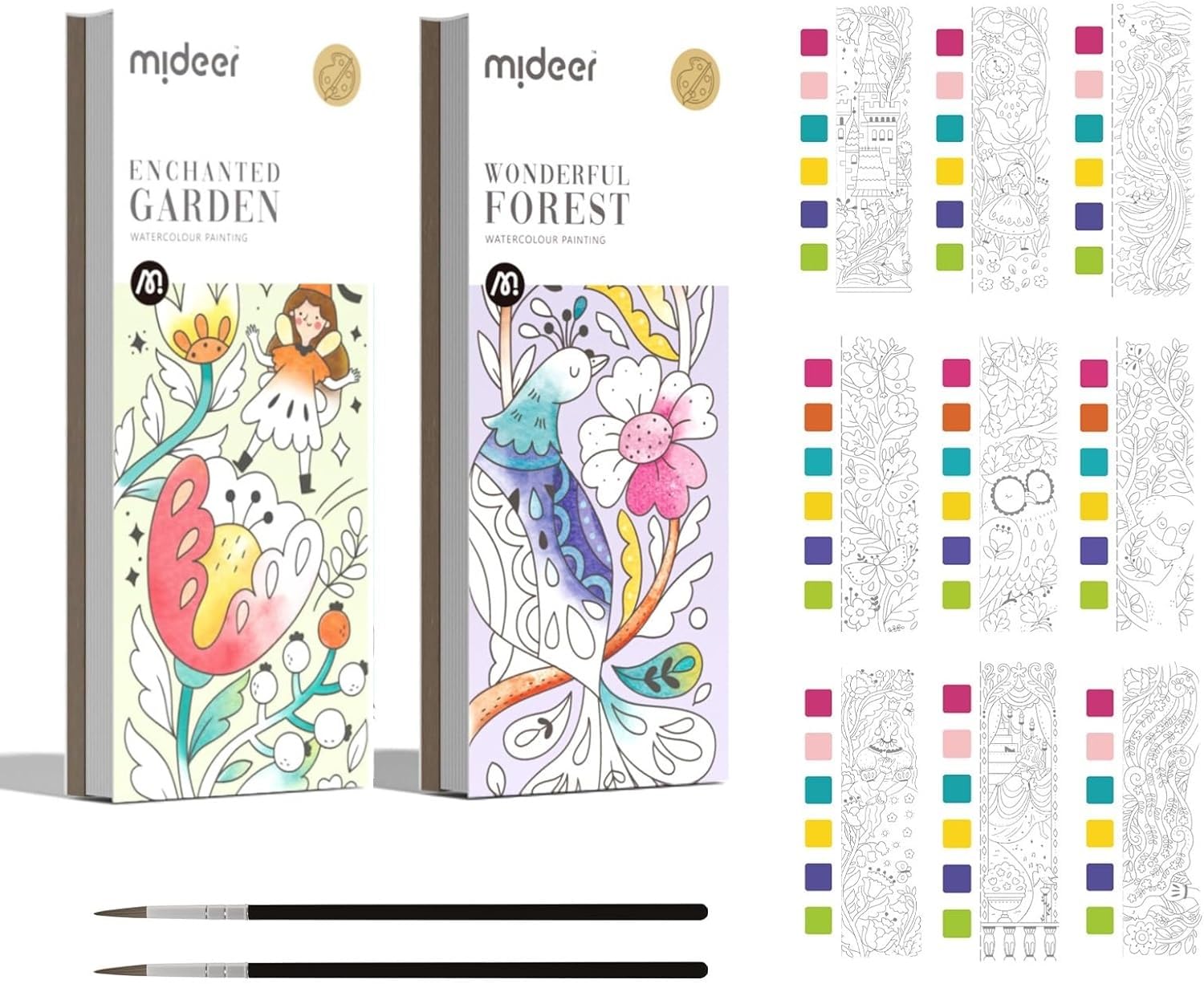 MiDeer Watercolor Painting Book for Kids Ages 3-8 - 2 Pack Reusable Water Coloring Books for Toddlers & Preschoolers | Travel Art Activities, Birthday Gifts & Early Learning Crafts | Perfect for Airplane, Road Trips & Quiet Time Play