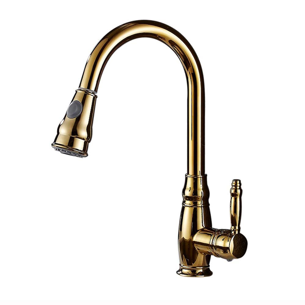 Brass Single Handle Pull-Out Sprayer Kitchen Faucet with Cold & Hot Water Mixer - Durable Copper Sink Faucet for Bathroom & Kitchen Use - Perfect for Washing Dishes, Filling Pots & Cleaning Sinks