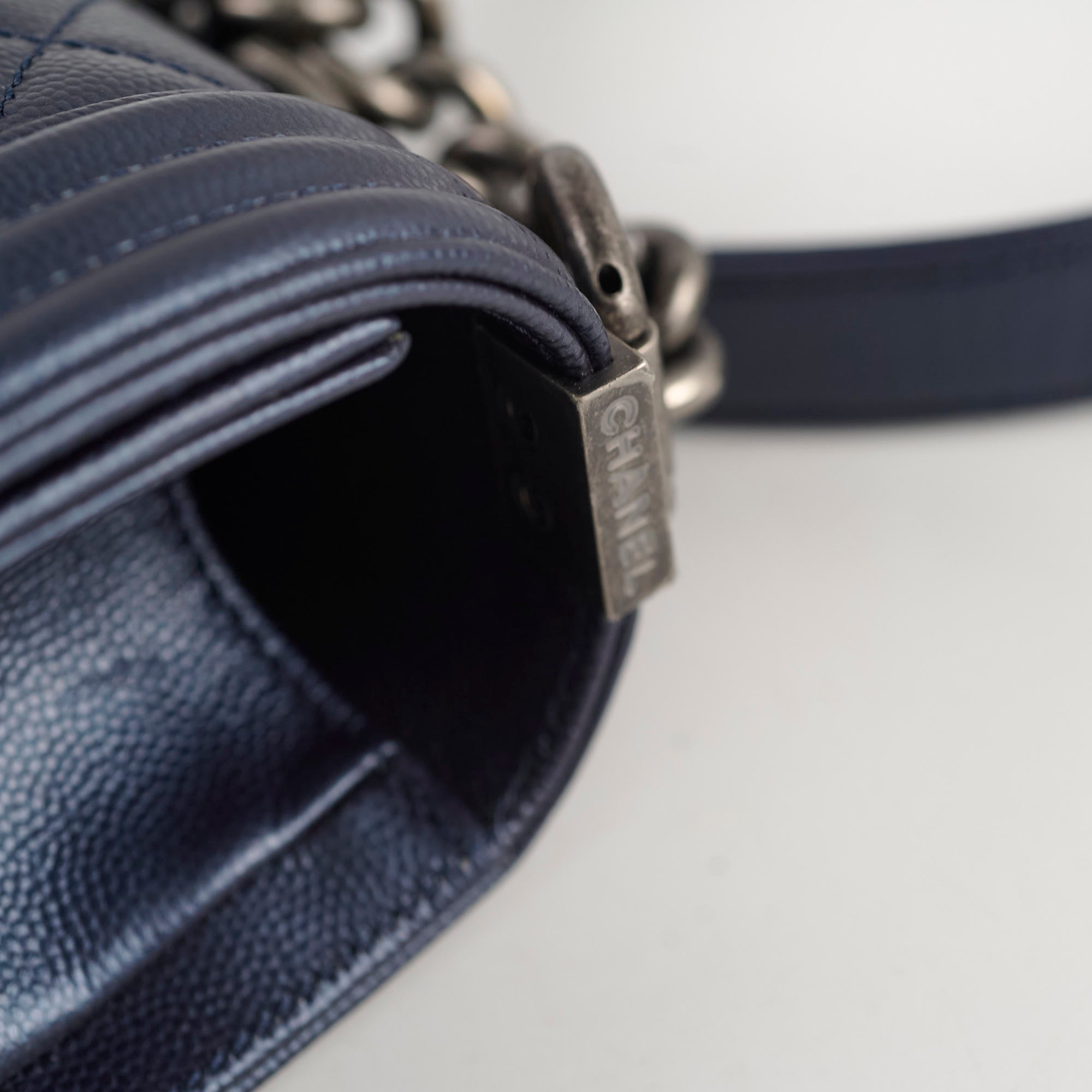 Chanel Old Medium Caviar Boy Bag in Metallic Blue - Luxury Crossbody Shoulder Bag for Women | Perfect for Date Night, Parties & Special Occasions