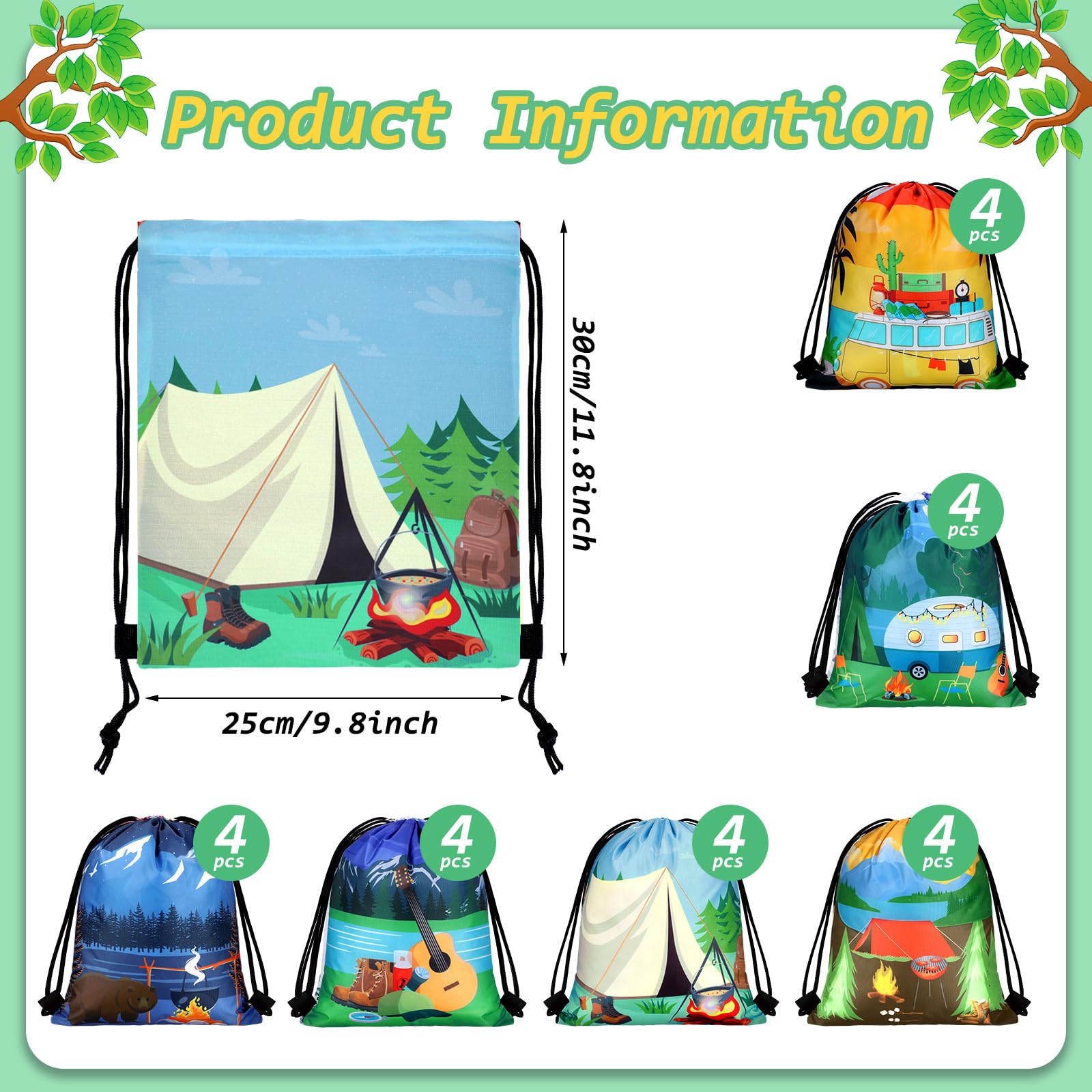 24-Piece Camping Party Favors Set - Adventure Themed Drawstring Bags for Kids, Candy Goodie Bags, Birthday Party Supplies & Outdoor Activities - Perfect for Camping Trips, School Events & Birthday Celebrations