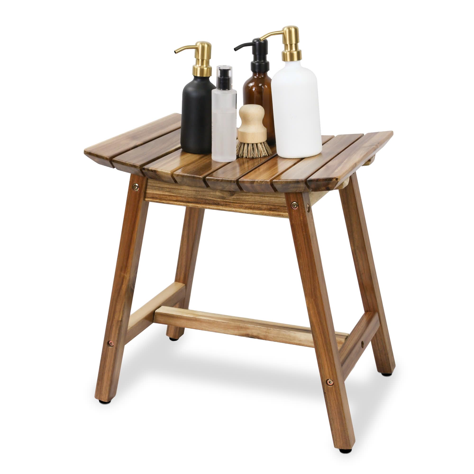 Acacia Wood Shower Stool - 18 Inch Waterproof Bath Bench for Adults & Seniors - Non-Slip Spa Seat for Shaving Legs & Relaxing - Perfect for Elderly Safety & Bathroom Comfort (Use in Showers, Bathtubs & Wet Rooms)