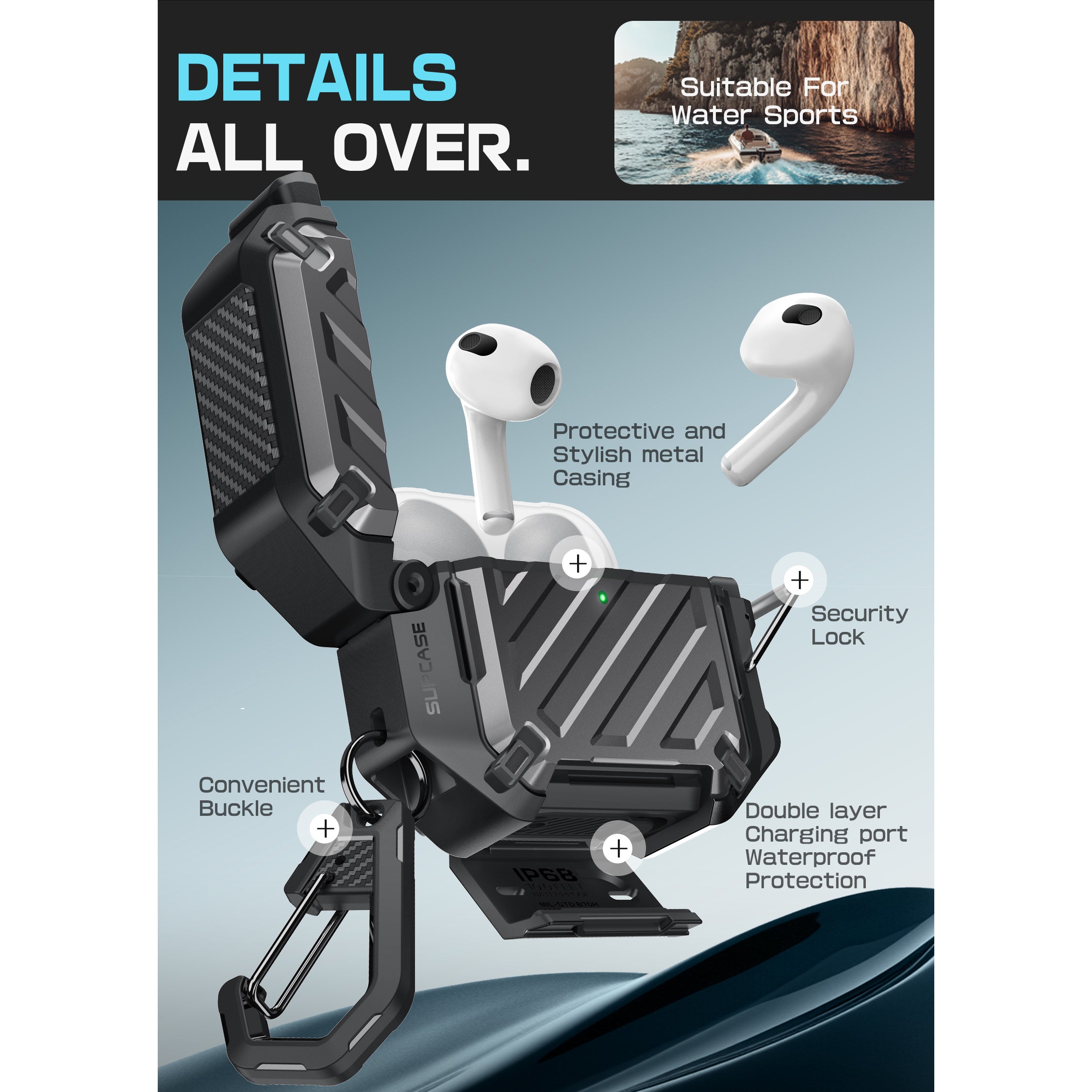 Apple AirPods 4 Protective Case - Unicorn Beetle PRO Rugged Cover with Shockproof & Scratch-Resistant Design for AirPods 4th Generation - Perfect for Outdoor Activities, Sports & Travel (Black)