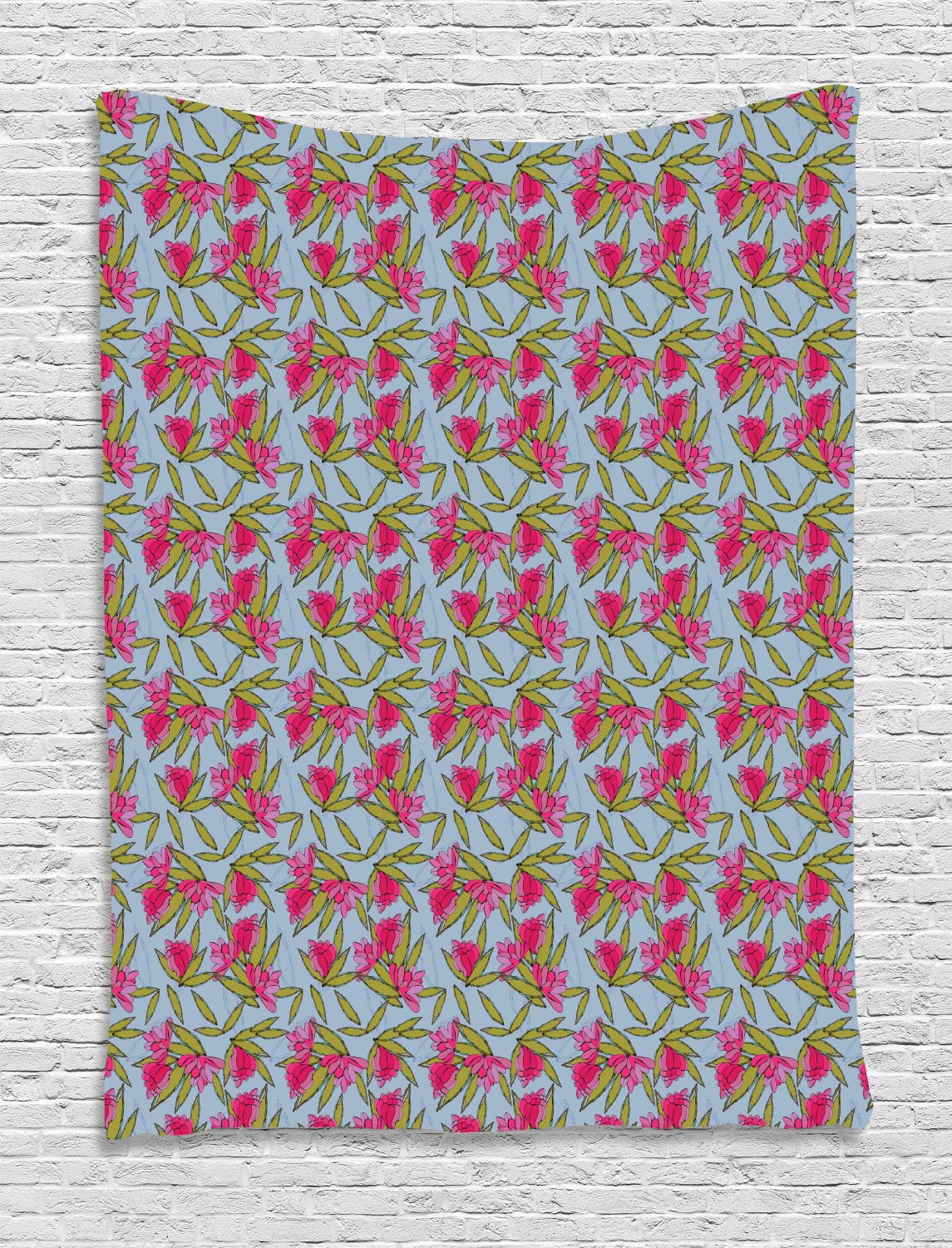Ambesonne Floral Tapestry Wall Hanging - 40x60 Inch Cartoon Style Flower Illustration Decor for Bedroom, Living Room, Dorm - Ceiling Blue Pink Green Design | Perfect for Boho Chic Home Decor & Teen Girls Room Aesthetic