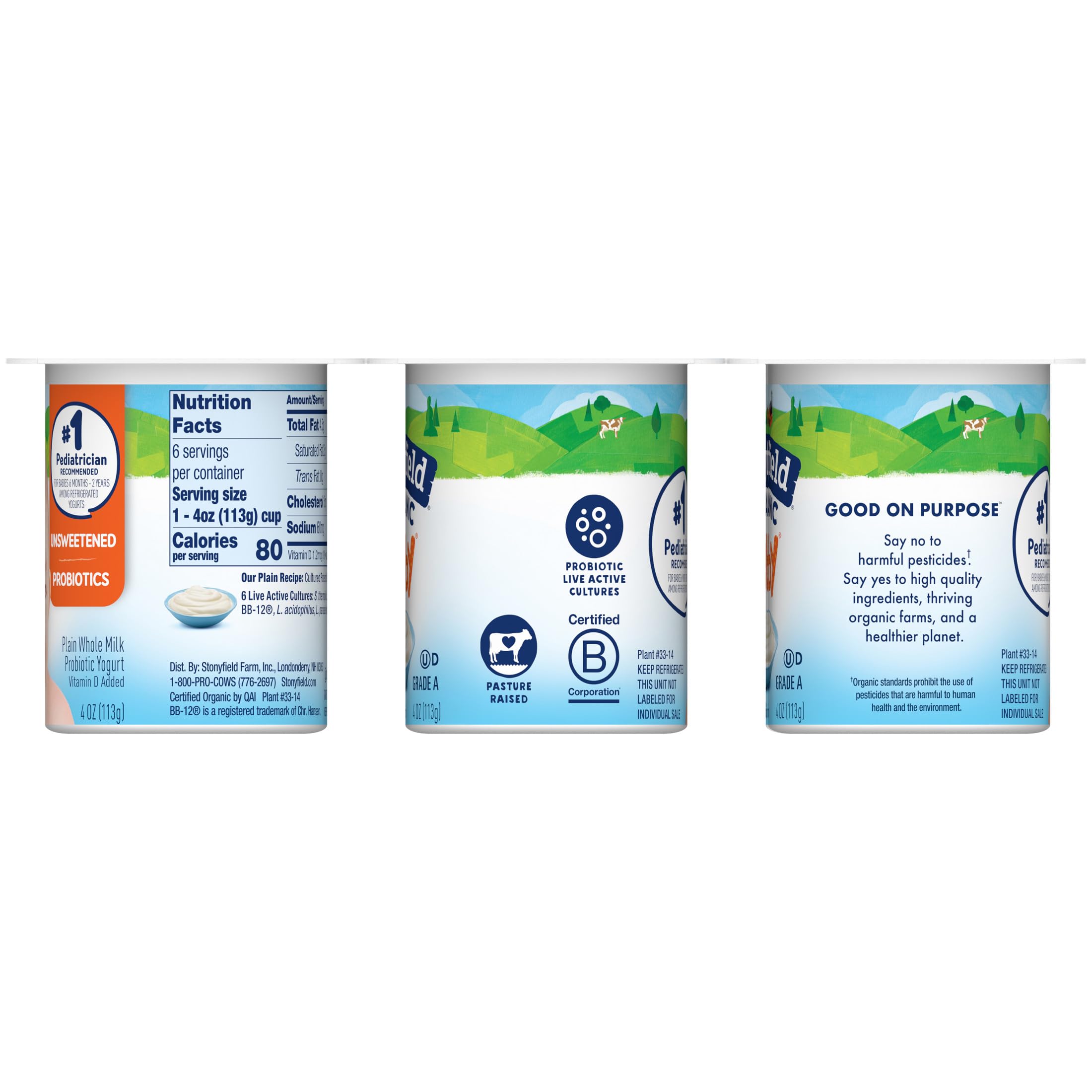 Organic YoBaby Whole Milk Yogurt with Probiotics for Babies - Plain Flavor, 4 Oz Cups (6 Pack) | Healthy Snack for Toddlers & Infants | On-the-Go Baby Food for Daycare & Travel