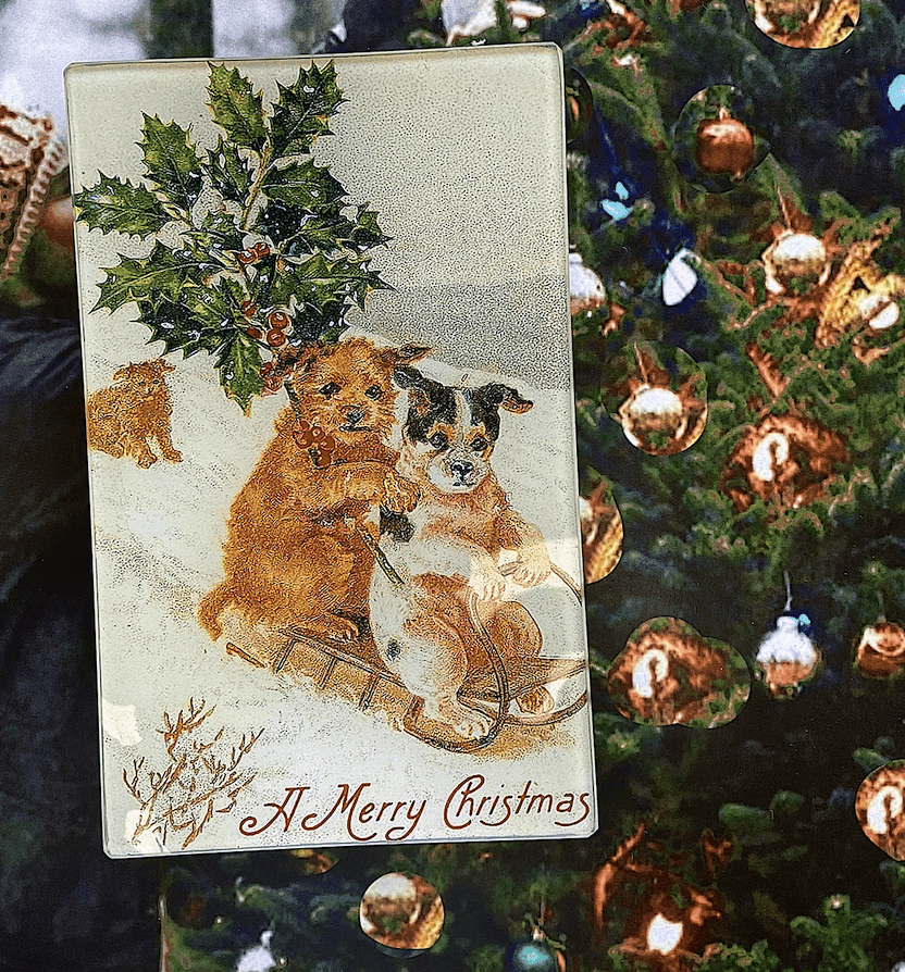 Christmas Dog Sled Decoupage Glass Tray - Holiday Serving Tray for Cookies, Desserts & Party Appetizers - Festive Home Decor & Gift Idea