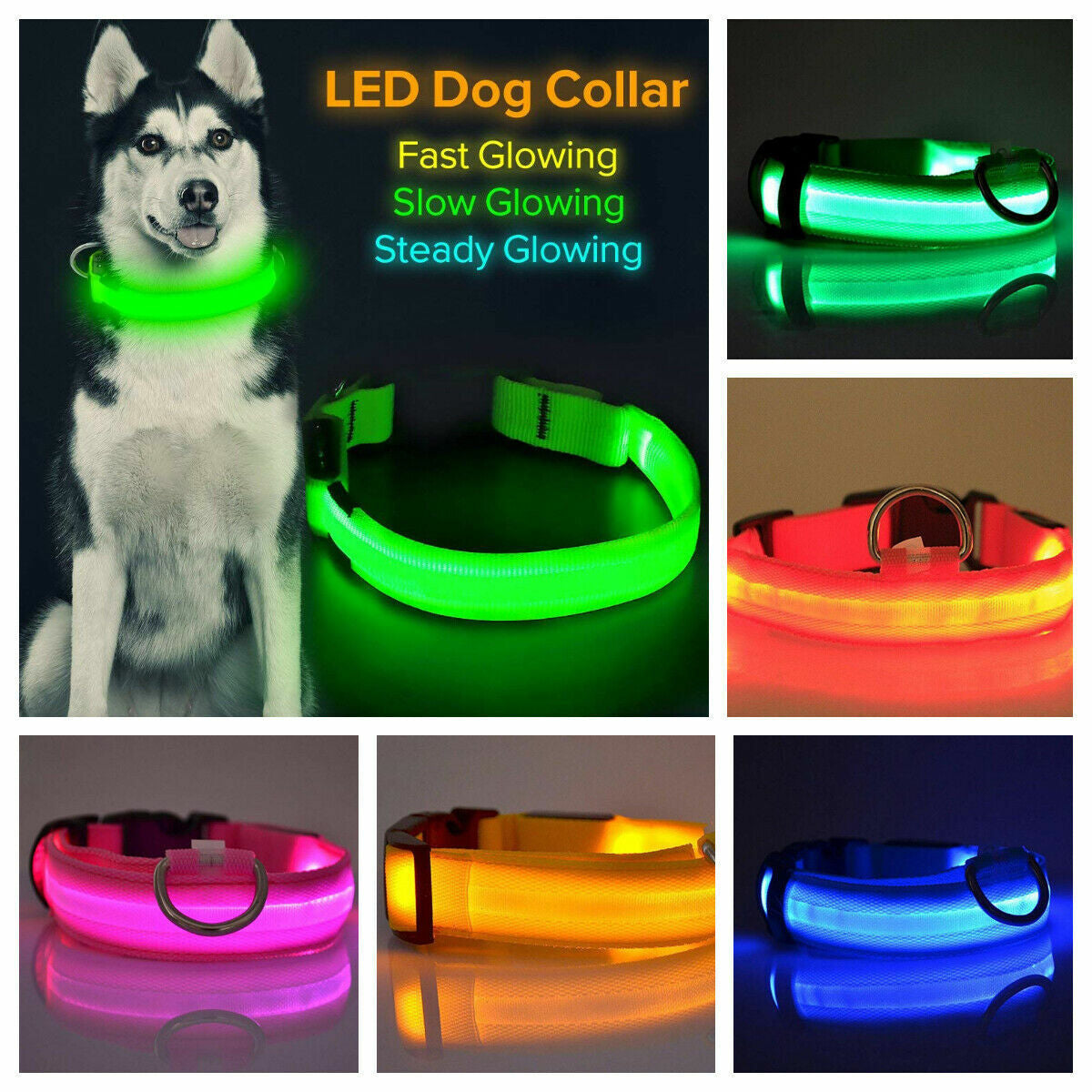 LED Light Up Dog Collar - Adjustable Reflective Nylon Pet Collar with Flashing Safety Lights for Night Walking, Running & Outdoor Adventures