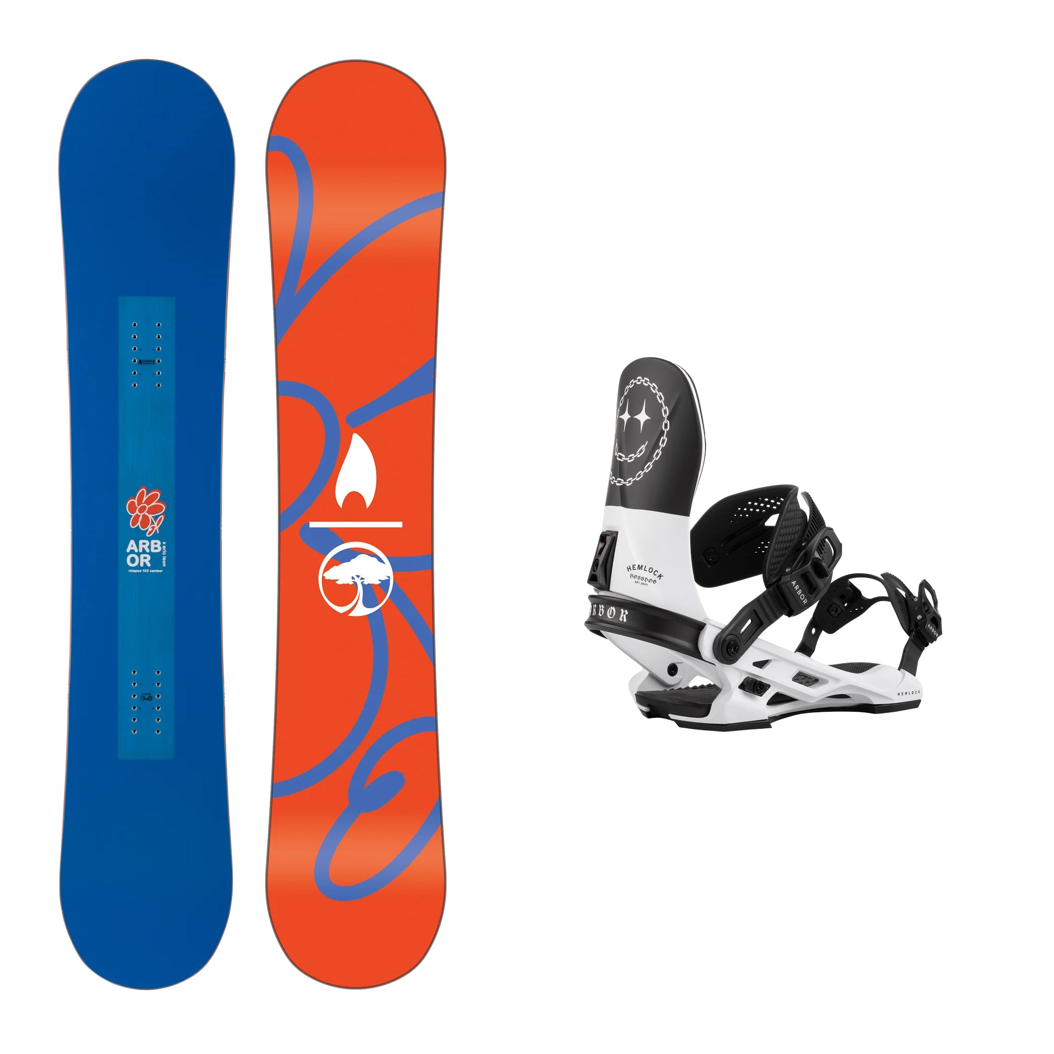 **2025 Arbor Relapse Camber Snowboard with Hemlock Boss Dog Binding - All-Mountain Freestyle Snowboard for Men & Women | Perfect for Powder, Park & Backcountry Riding**