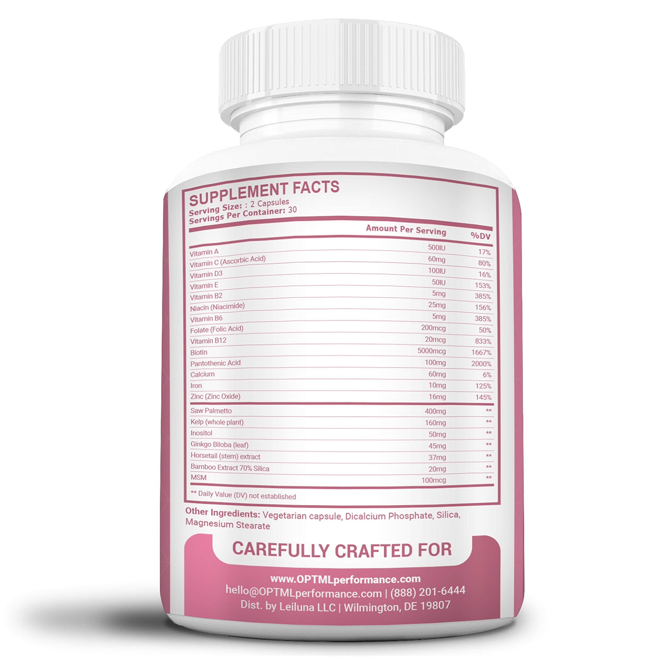OPTML Biotin Hair Growth Vitamins for Women & Men - 60 Capsules | Hair & Nail Supplement with Biotin for Faster Growth, Thicker Hair & Healthy Nails | Perfect for Hair Loss Treatment & Daily Beauty Care
