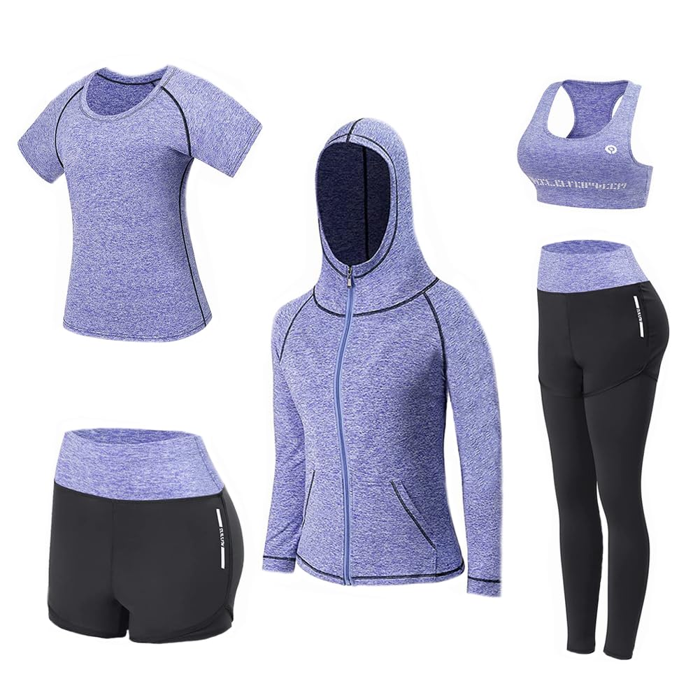 Nesyd 5-Piece Women's Workout Sets - Yoga, Gym, Running & Fitness Activewear Outfits | Perfect for Yoga, Cardio, Gym Training & Casual Wear