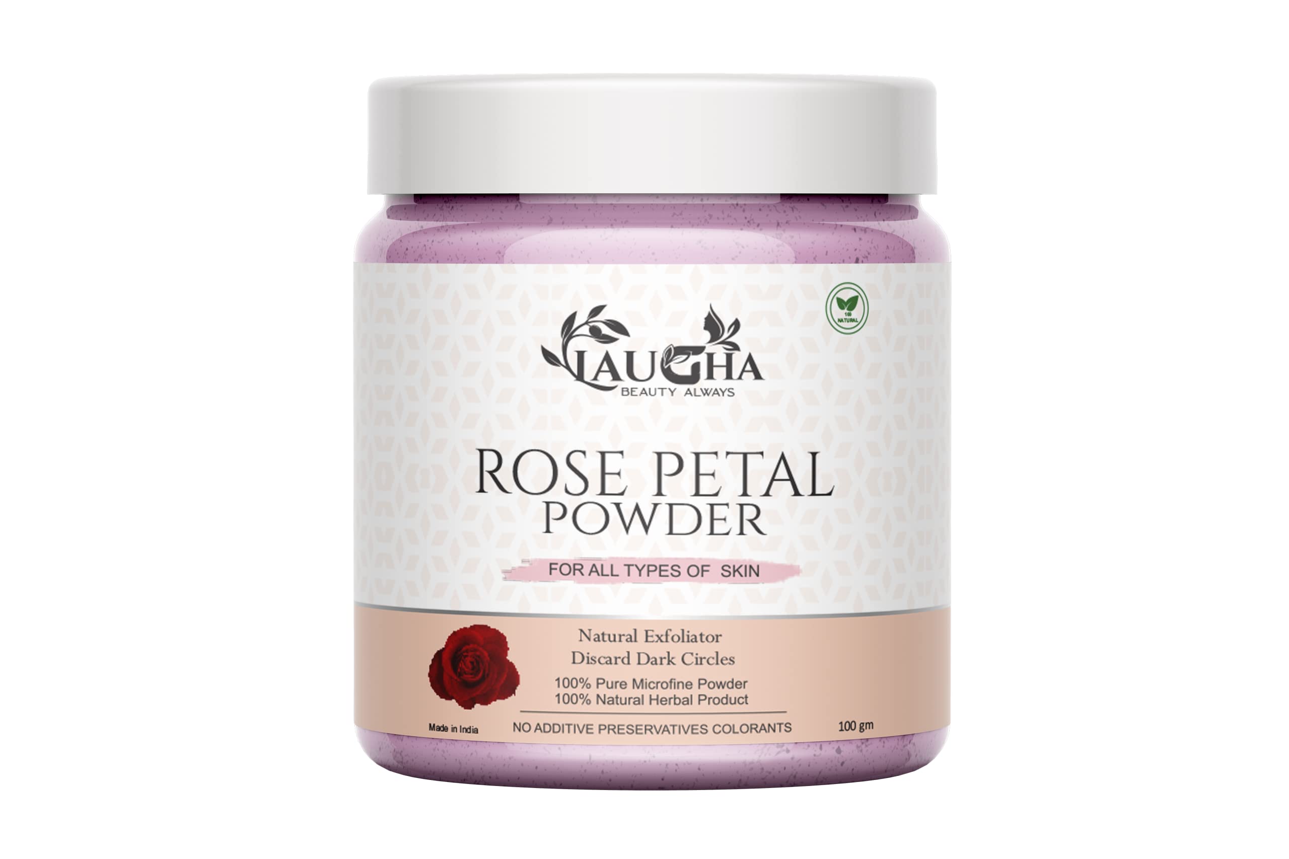 Laugha Natural & Organic Rose Petal Powder for Brightening & Glowing Skin - 100g Face Mask | Chemical-Free, Vegan Skincare for Dry & Sensitive Skin | Perfect for DIY Facials, Spa Days & At-Home Beauty Treatments