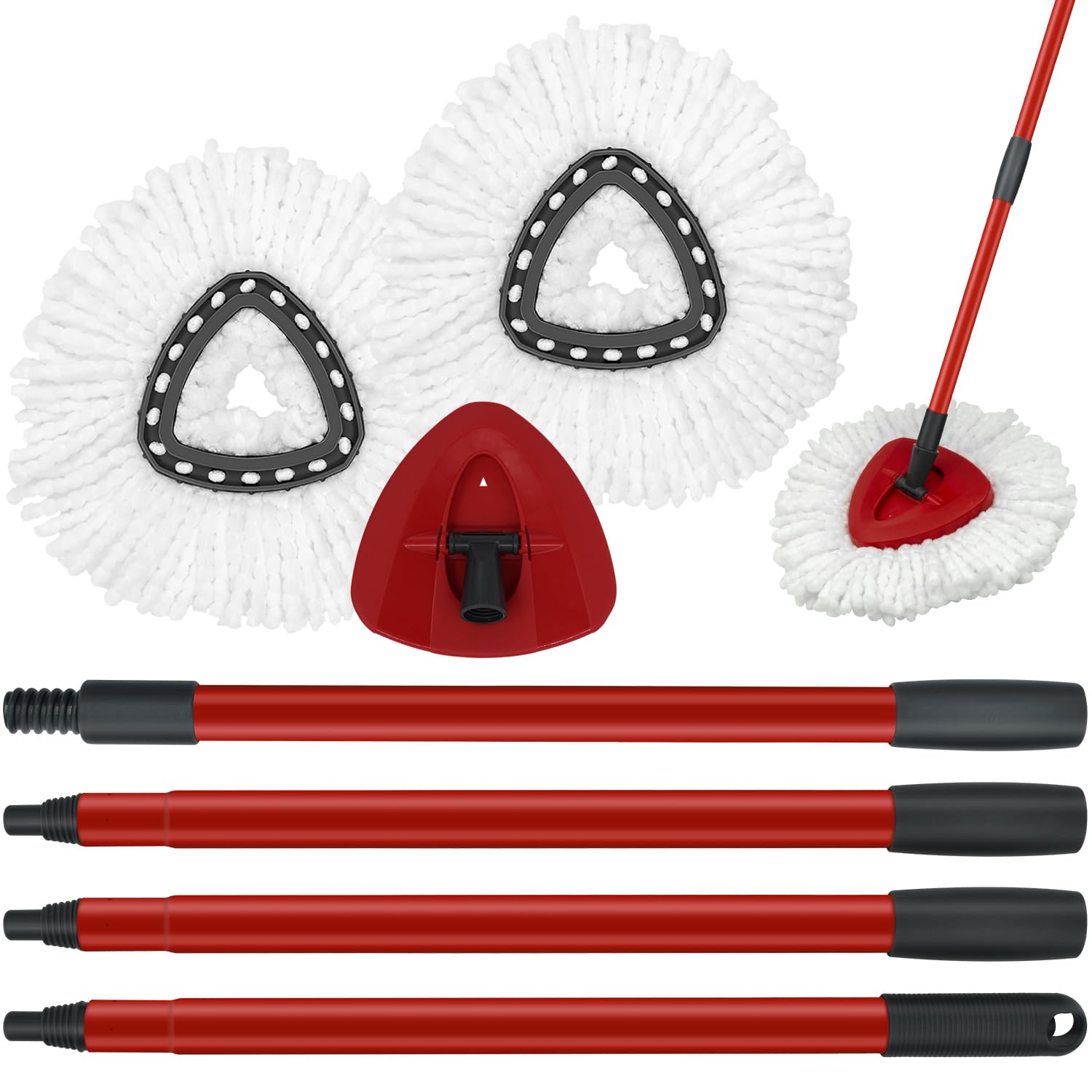 O-Cedar EasyWring Spin Mop Replacement Parts - 2 Microfiber Mop Heads, 4-Section Adjustable Iron Handle (30-58in) & Mop Head Cover - Compatible with 1-Tank Spin Mop System - Perfect for Hardwood Floors, Tile & Laminate Cleaning