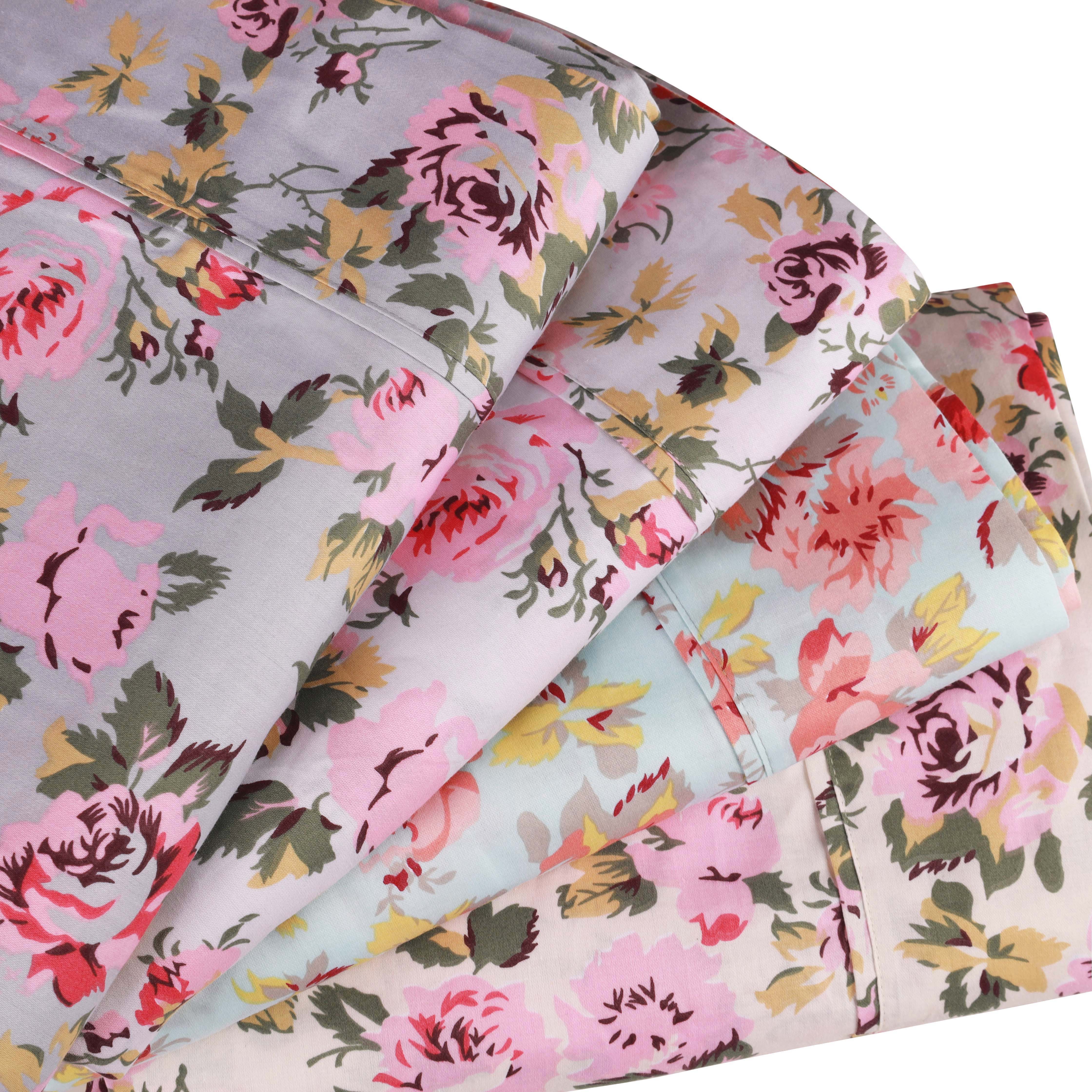 300 Thread Count Solid & Floral Cotton Duvet Cover Set - All Season Soft Bedding for Master Bedroom, Guest Room & Vacation Homes
