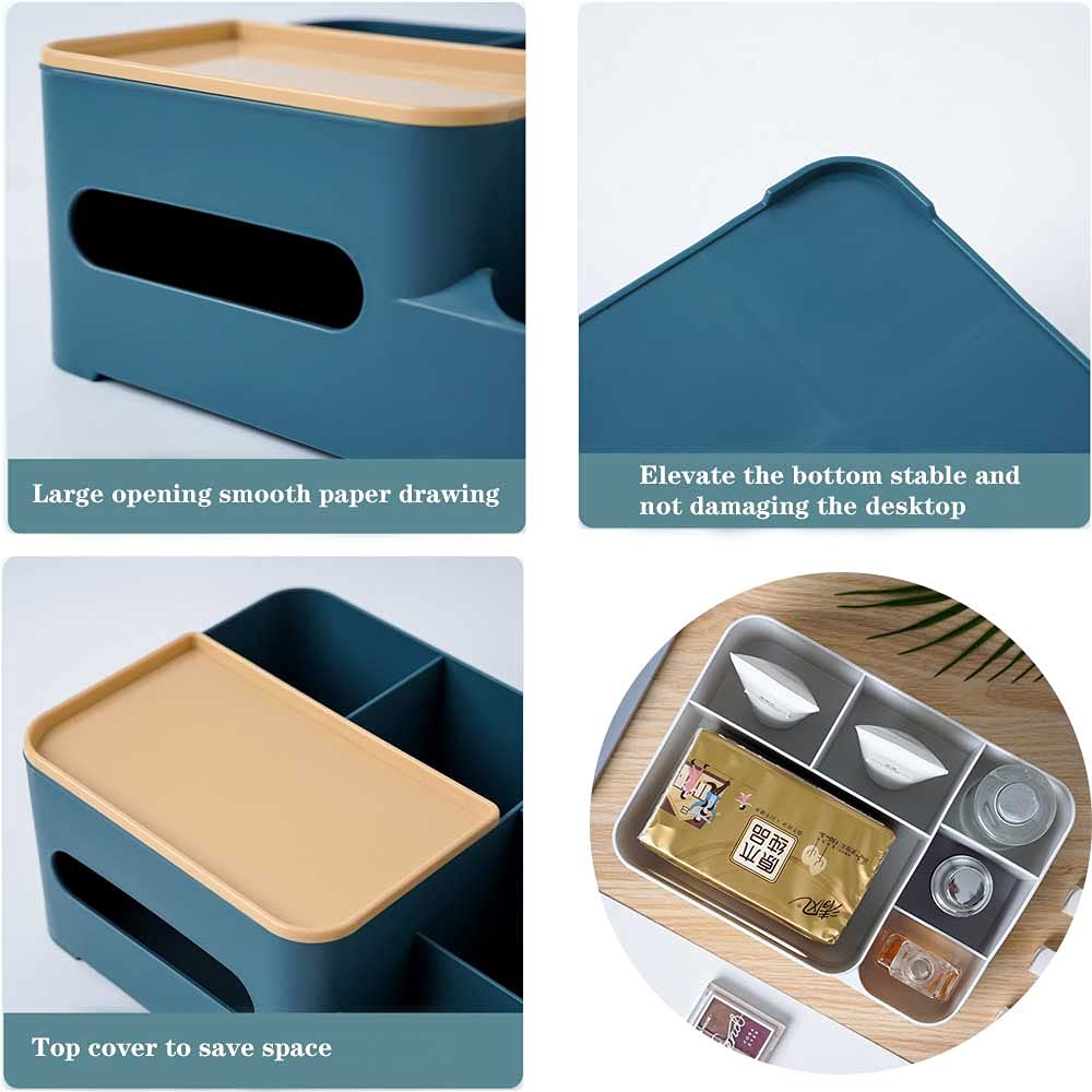 Multifunctional Double-Layer Tissue Box & Storage Organizer for Phone, Remote, Cosmetics | Desktop & Countertop Organizer for Home, Office, Bedroom, and Bathroom