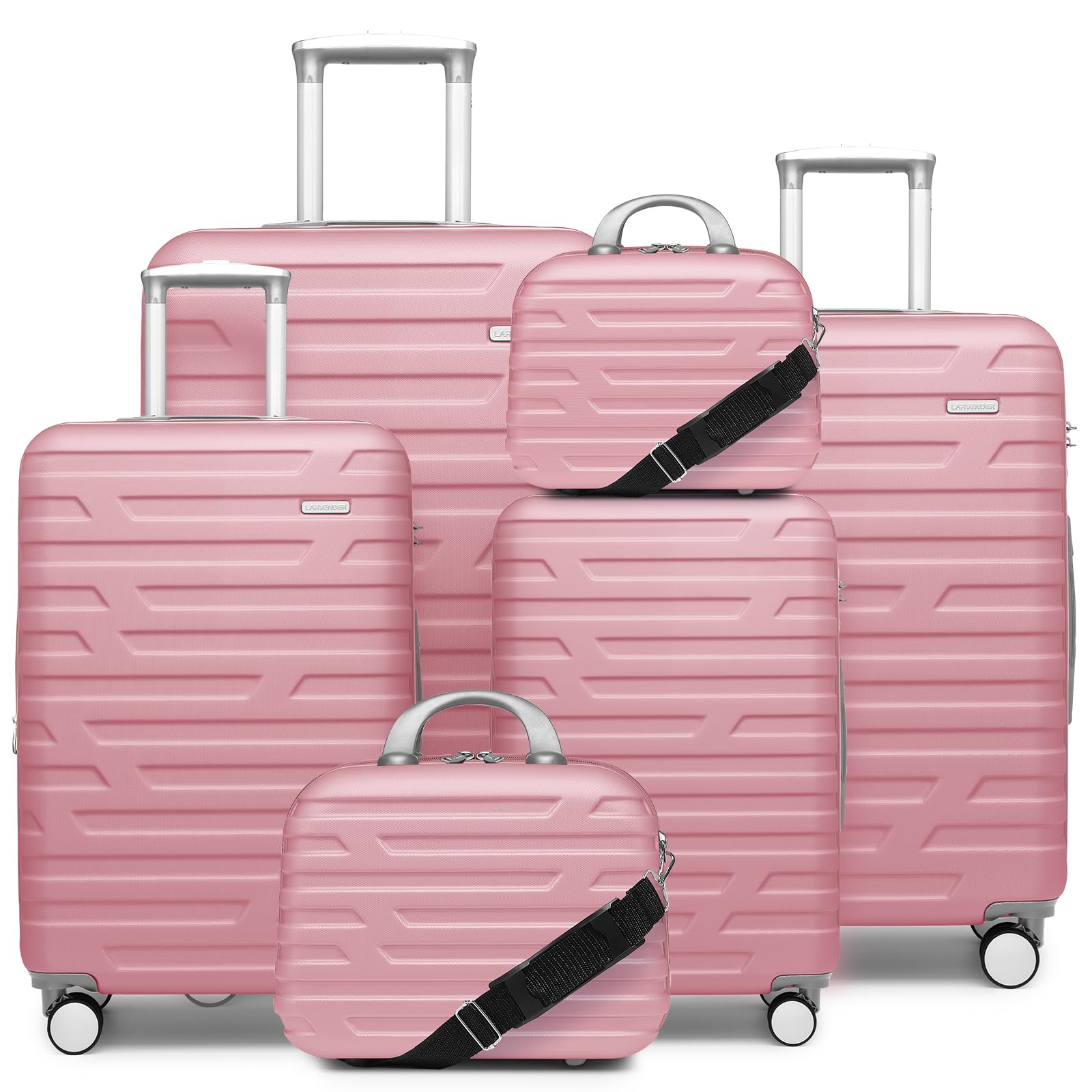 6-Piece Lavender Hardside Expandable Luggage Set for Women with TSA Lock, Wheels & 2 Cosmetic Cases - Lightweight Carry-On Suitcase in Pink | Perfect for Air Travel, Business Trips & Vacation Getaways